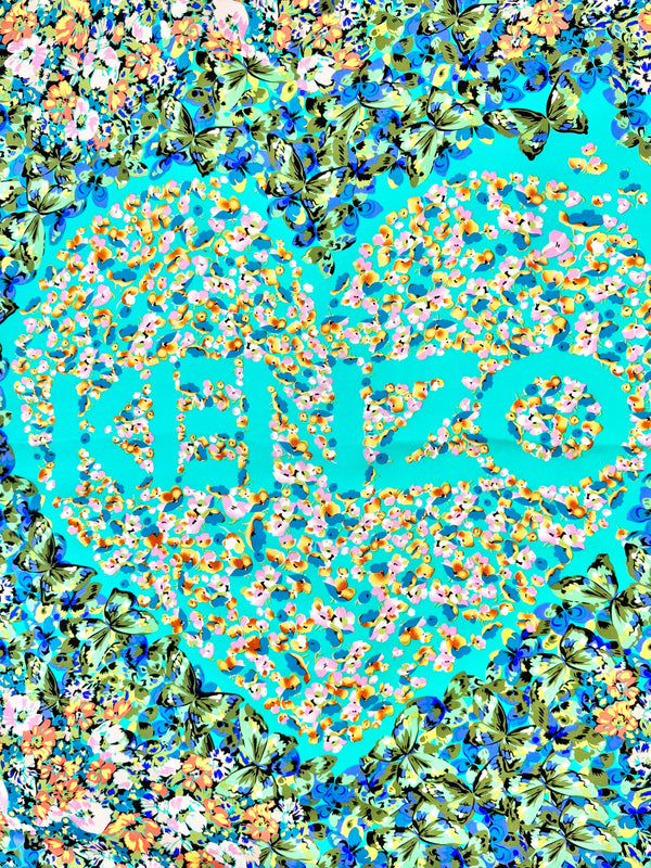 Kenzo Turquoise Floral Silk Scarf