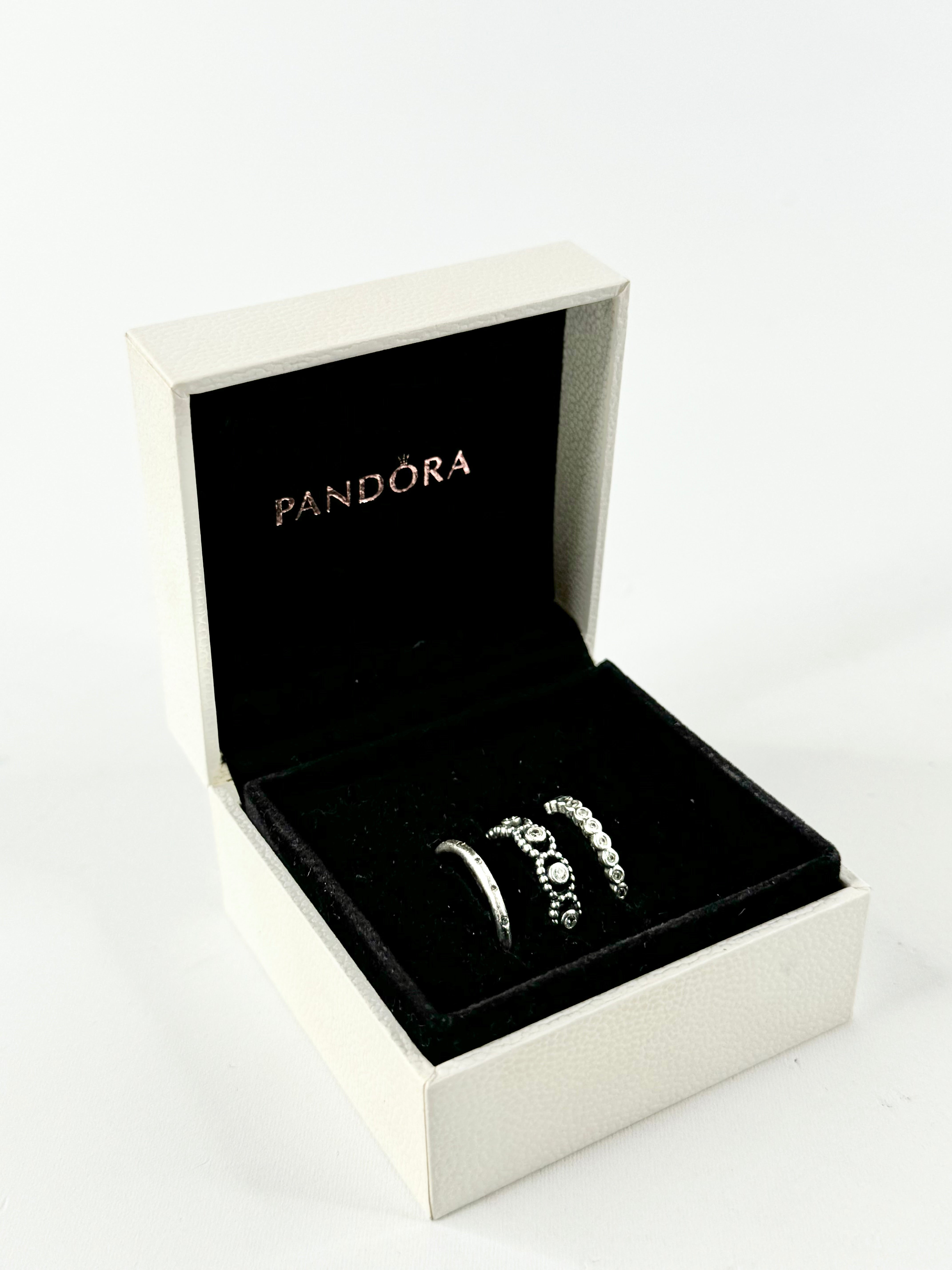 Pandora Set of Three Crystal Embellished Silver Rings