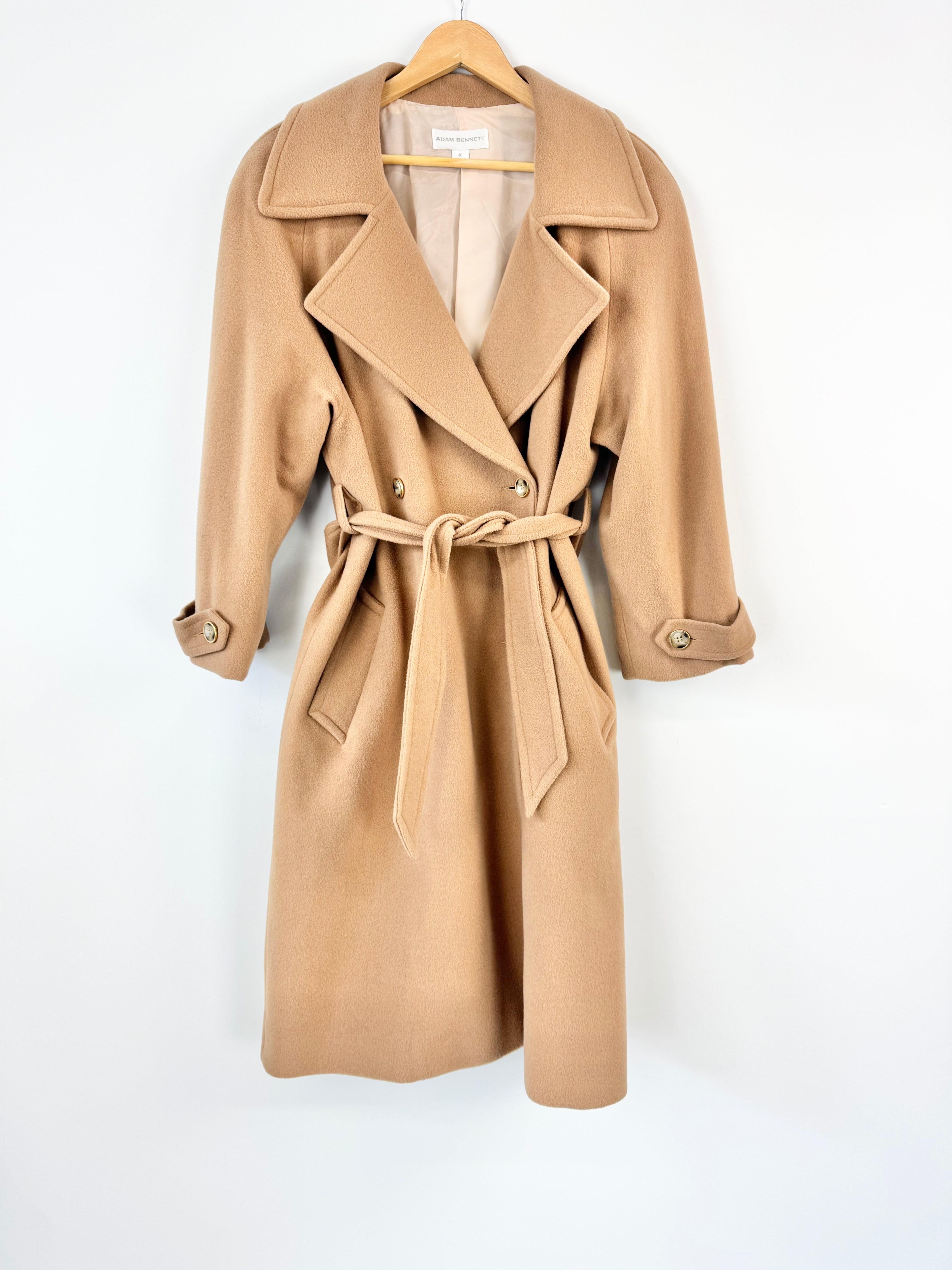 MFW Adam Bennett Fawn Wool & Cashmere Blend Double Breasted Trench Coat - AU10
