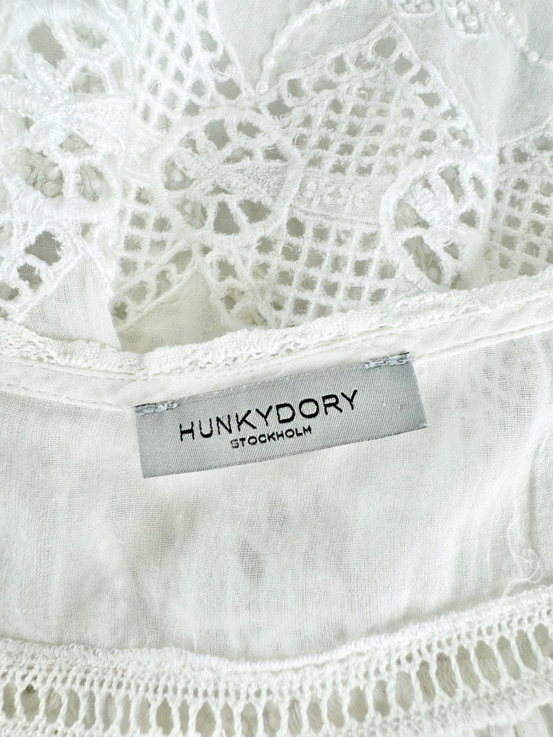 Hunky Dory White Semi Sheer Lace Peasant Top - AU8/10