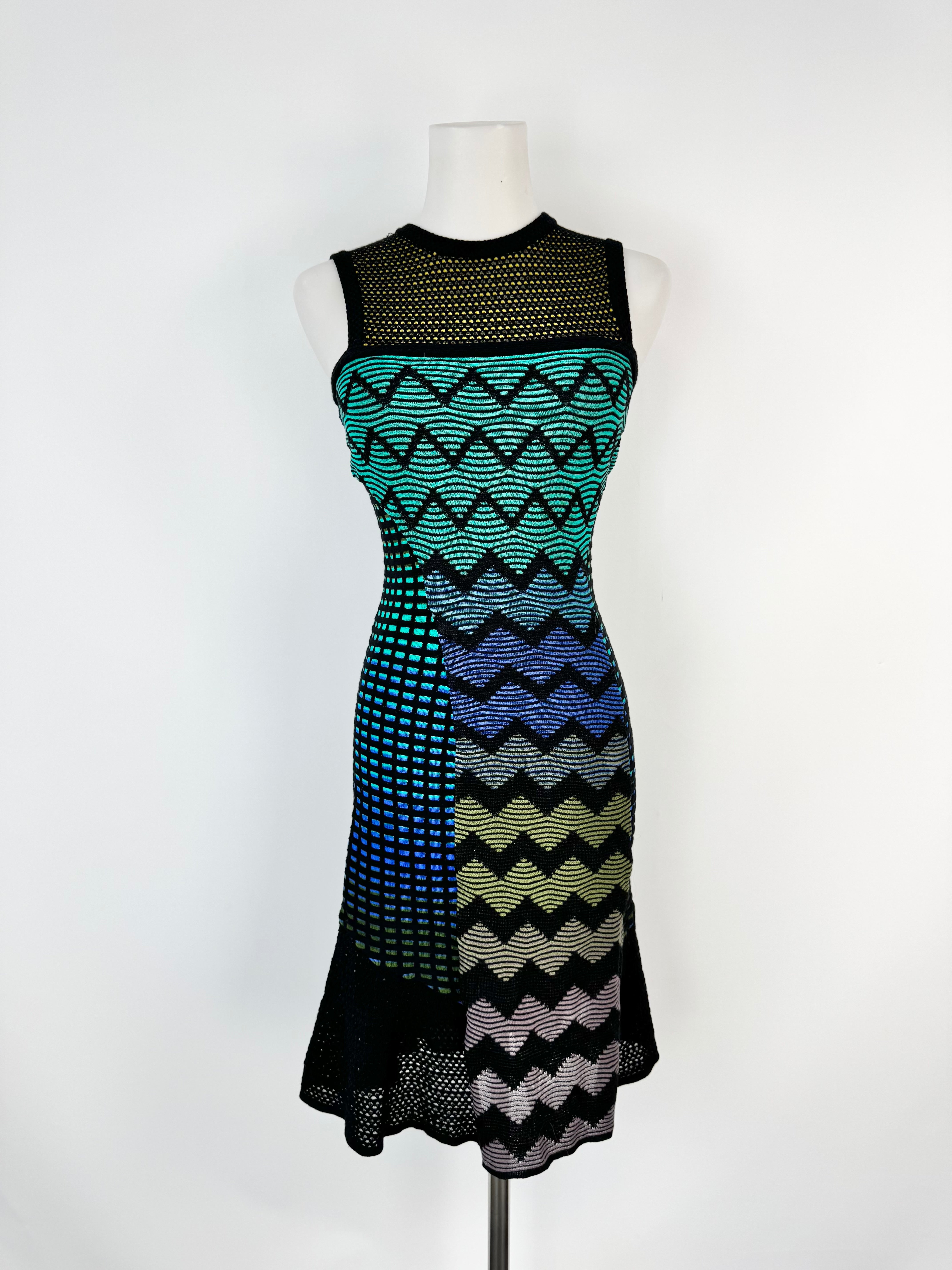 M Missoni Blue, Green & Yellow Jewel Toned Textured A-Line Dress - AU6/8
