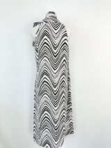 Carla Zampatti Black & White Patterned Halter Neck Maxi Dress - AU10