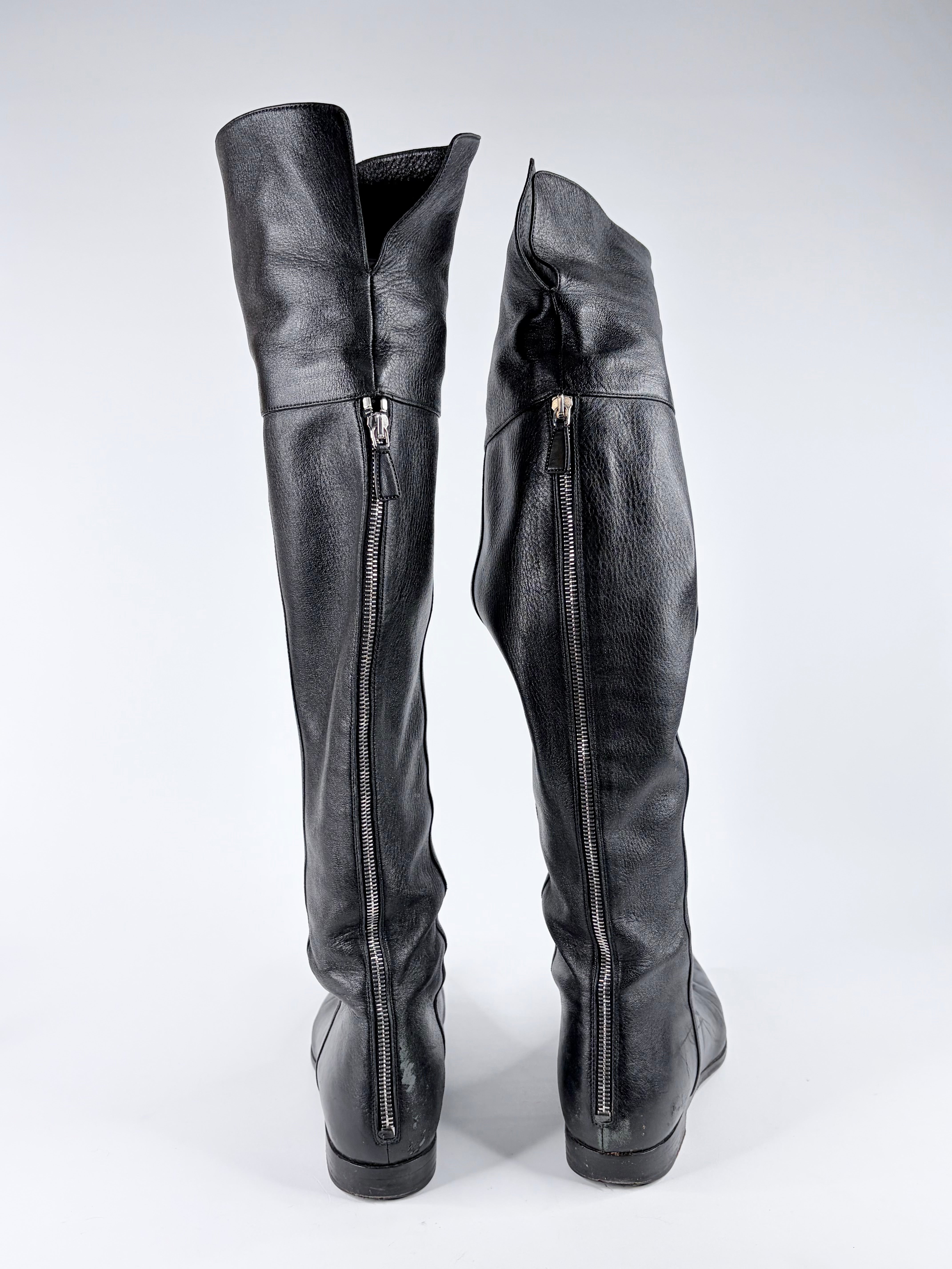 Prada Black Leather Thigh High Riding Boots - EU38