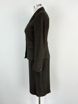 Max Mara Dark Brown Striped Blazer & Skirt Set - AU14