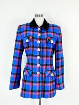 Vintage Anthea Crawford Blue & Purple Plaid Wool Blend Jacket - AU10