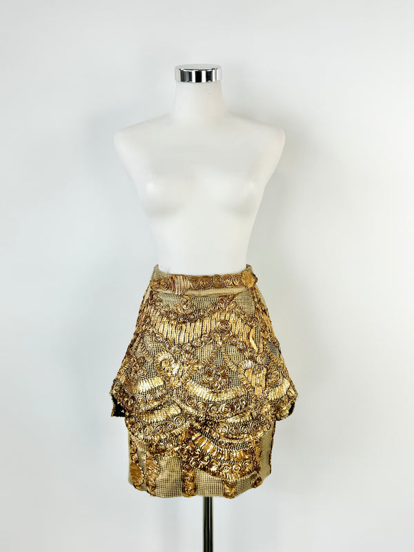 Asilio Metallic Gold 'Grand Stand' Lace Miniskirt - AU6/8