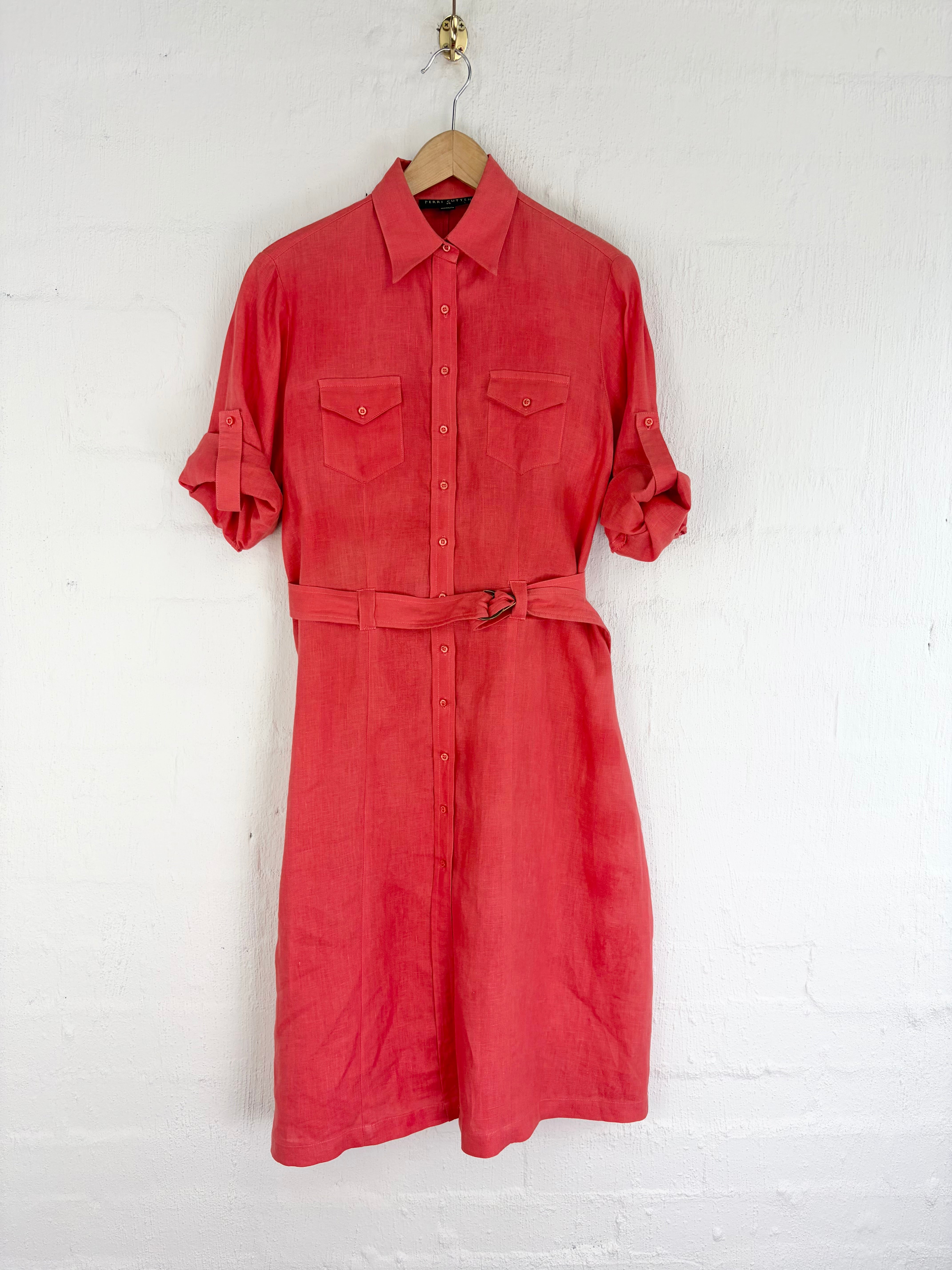 Perri Cutten Linen Coral Shirt Dress - AU14