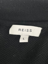 Reiss Black Textured 1/4 Zip Long Sleeve Polo - L