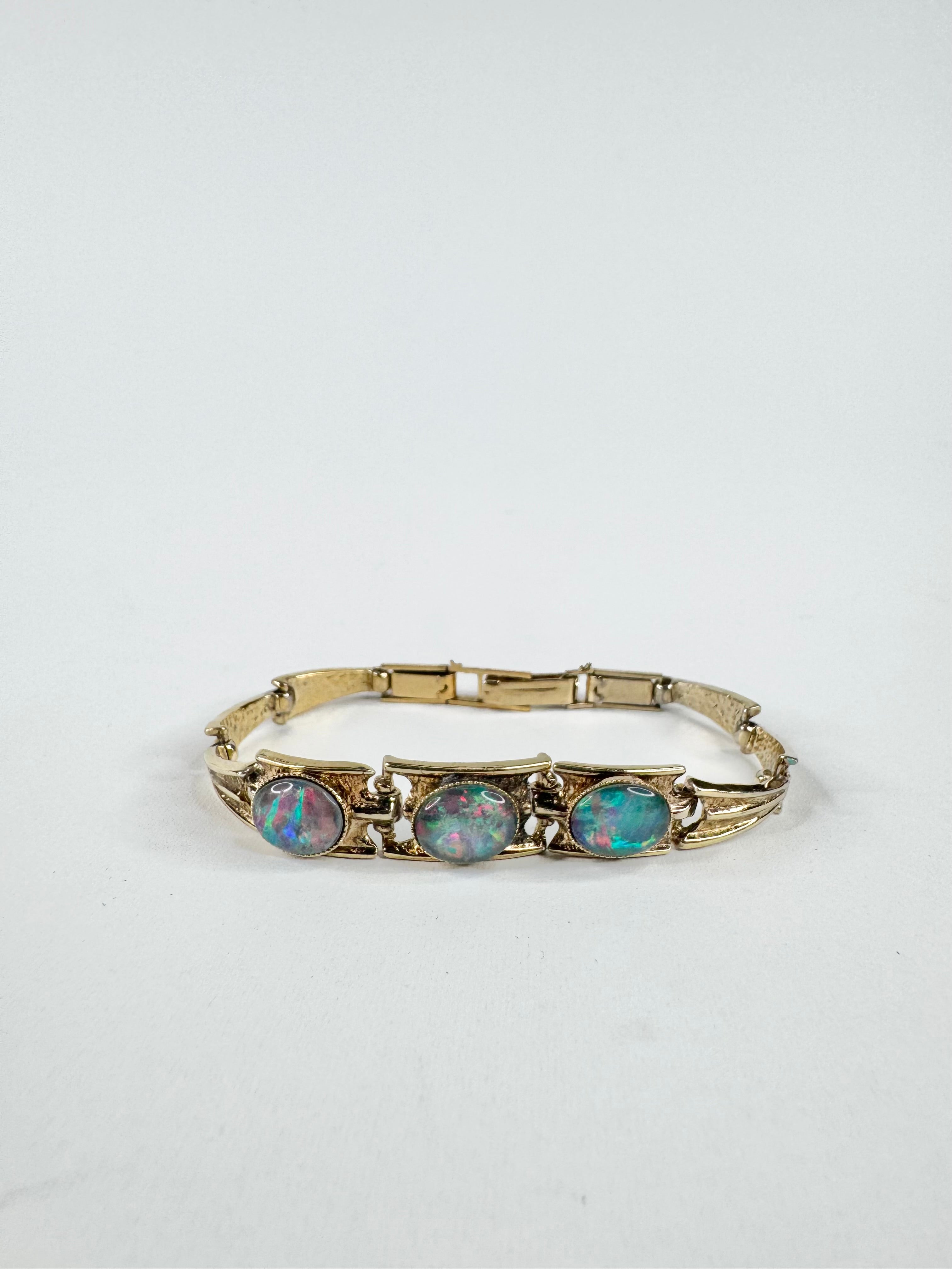 Vintage Gold Tone Costume Jewellery Faux Opal Bracelet