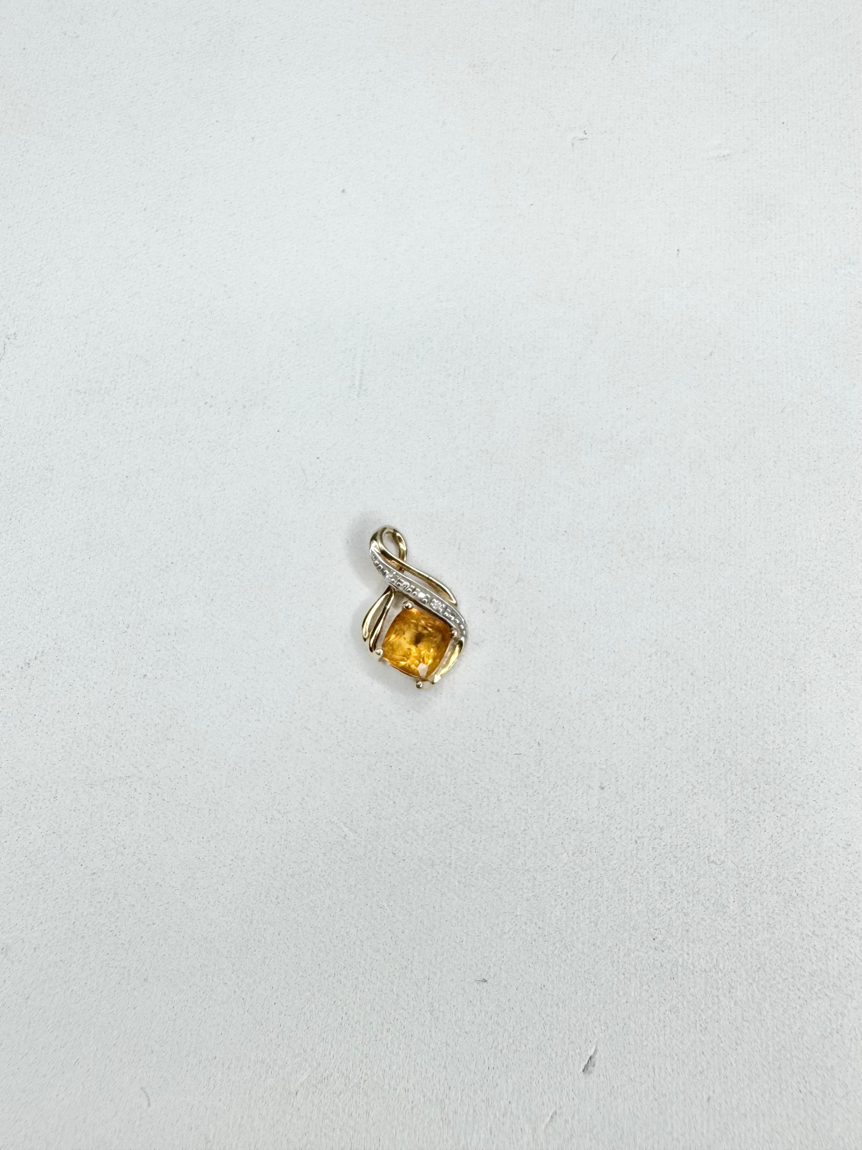 9ct Gold, Citrine & Diamond Swirl Pendant