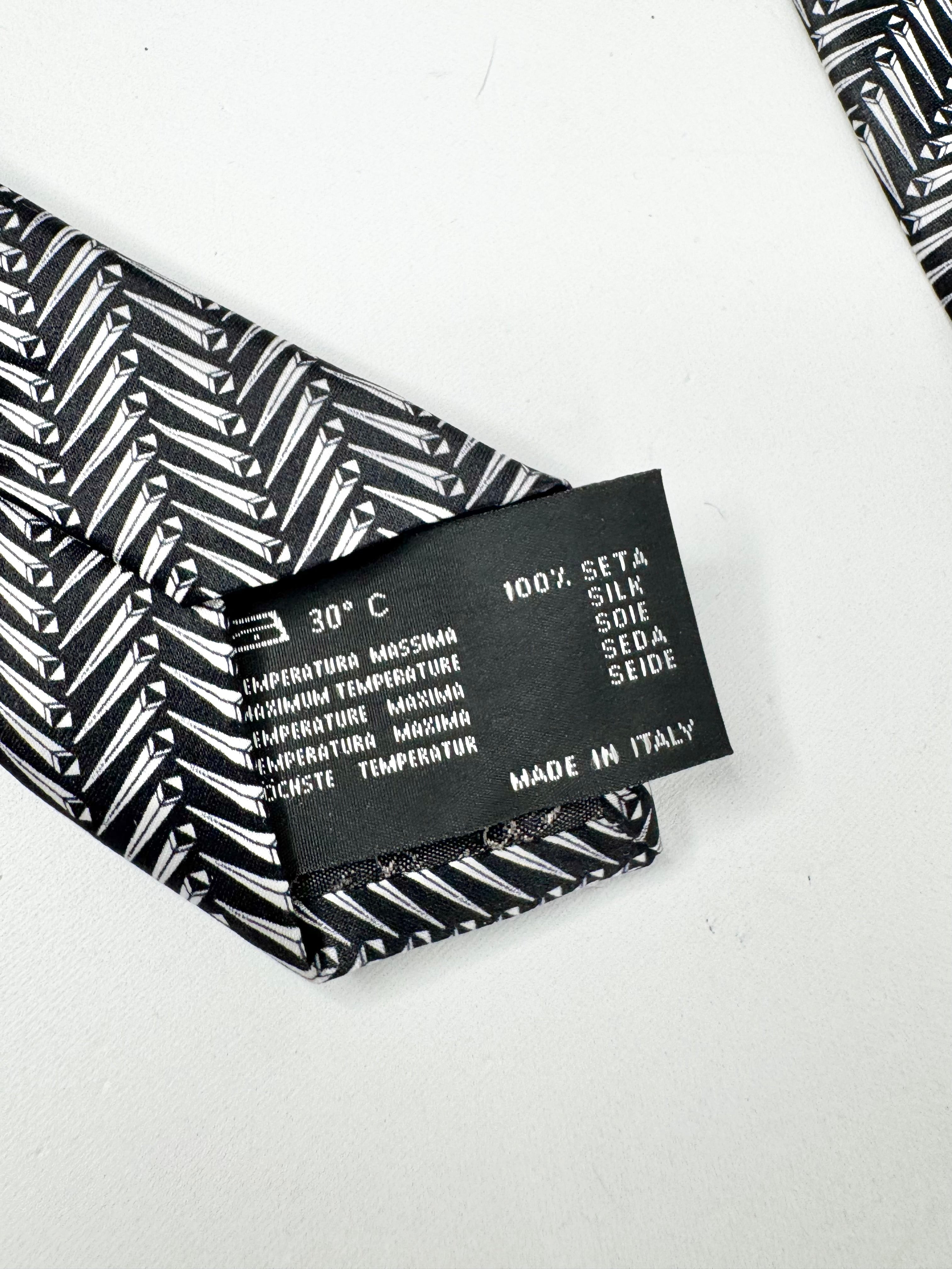 Versace Black & White Patterned Silk Tie