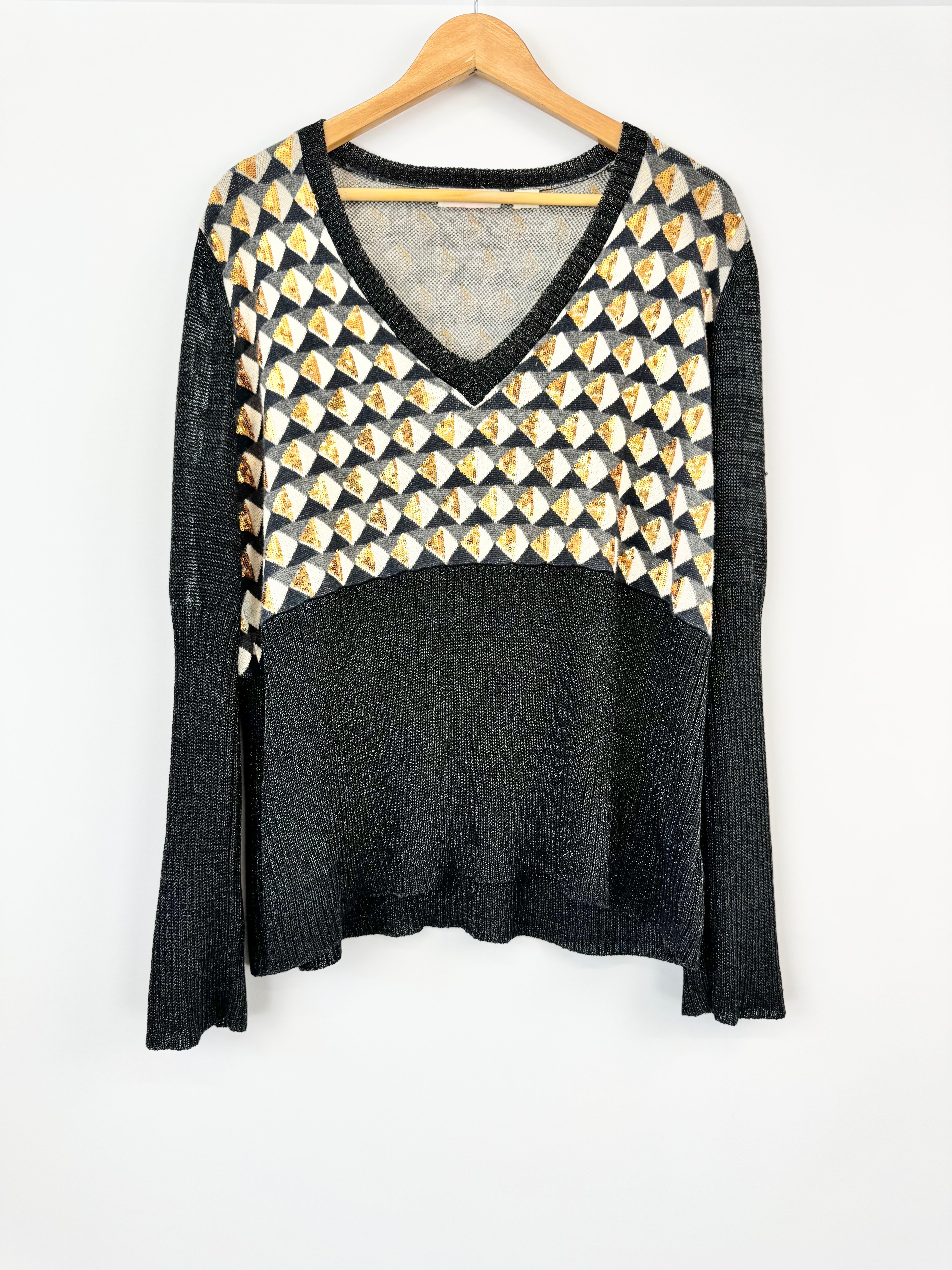 Sass & Bide 'Kicky Saints' Black, Grey & Cream Sequin Pattern Jumper - AU10/12