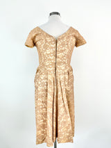 Vintage 50s Normal Original Dusty Peach Chantilly Lace Dress - AU10/12