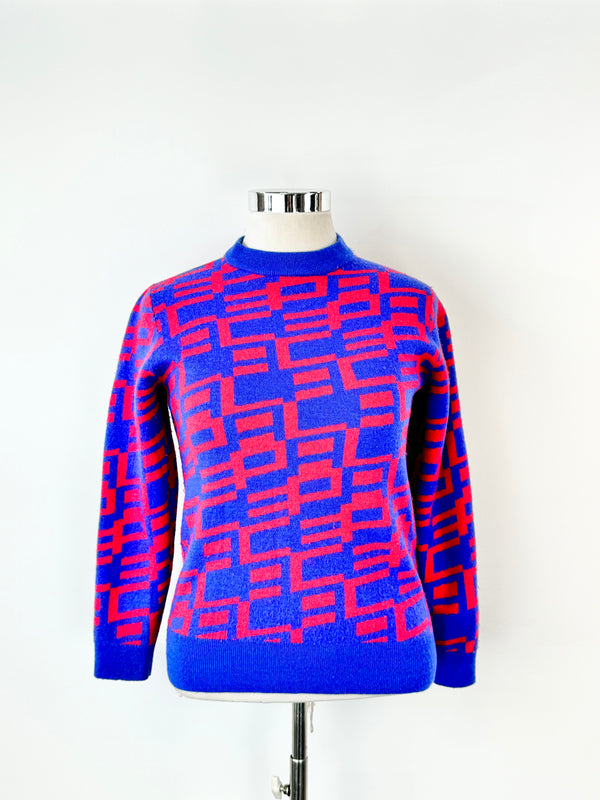 Palace Blue & Pink Vintage Style Wool & Acrylic Jumper - AU10