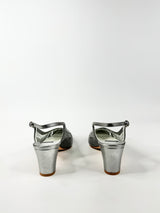 Argenta Metallic Silver Leather & Mesh Pointed Tod Kitten Heels NWT - EU40.5