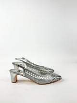 Argenta Metallic Silver Leather & Mesh Pointed Tod Kitten Heels NWT - EU40.5