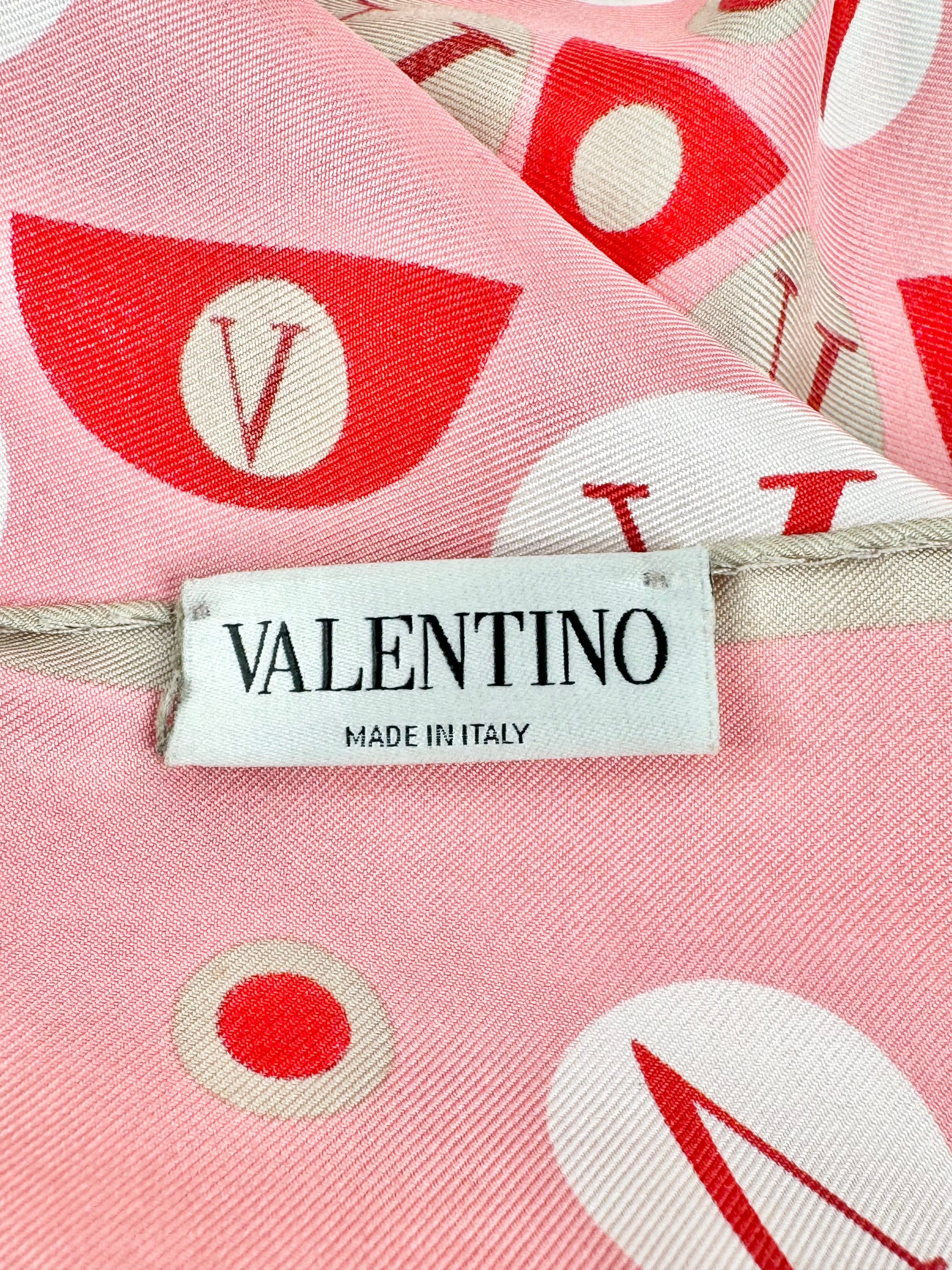 Valentino Blush Pink & Cream 'V' Silk Scarf