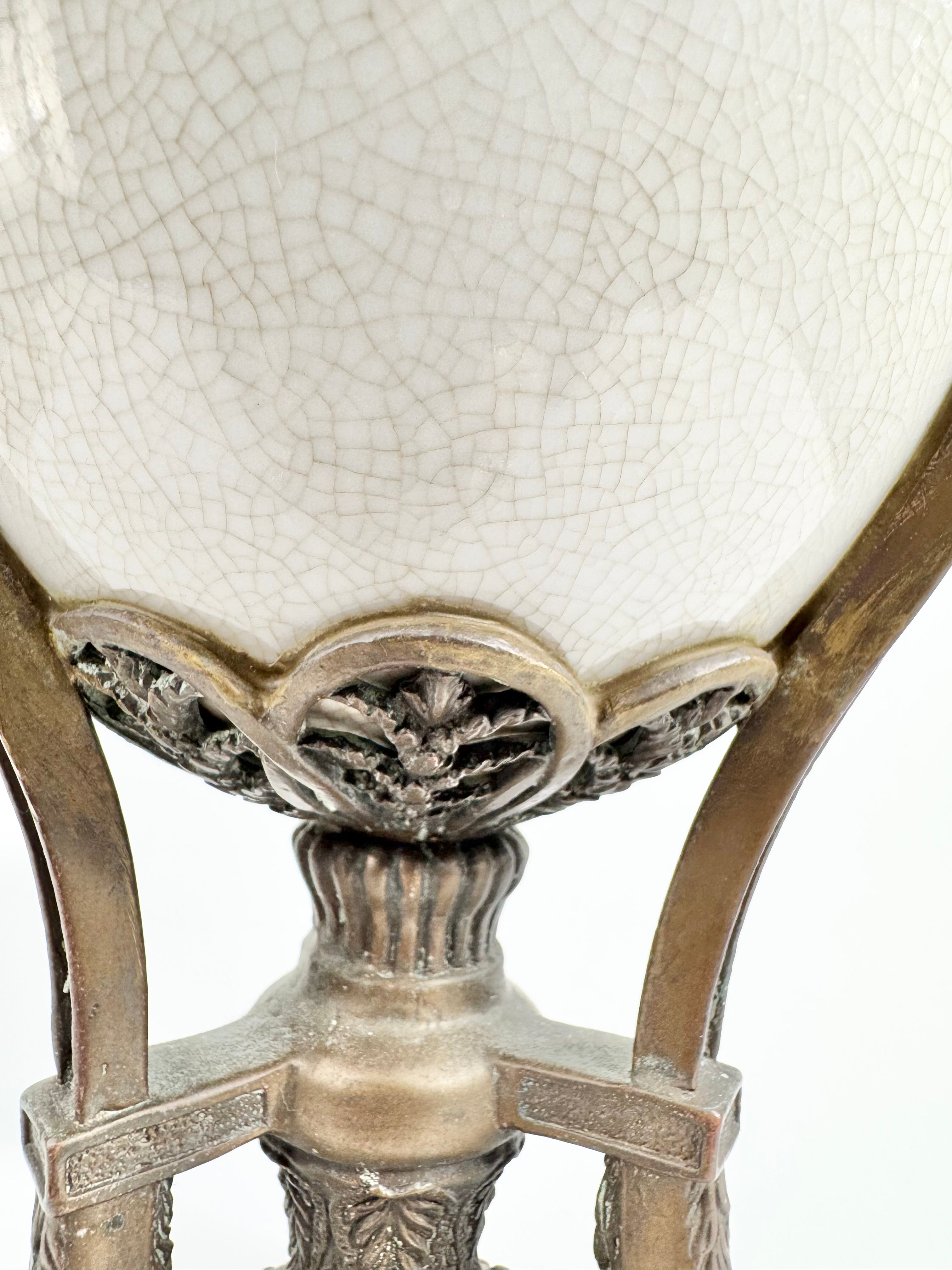 Vintage R.M. Hall Pty Ltd Neoclassical Goat Head Urn with Crackle Glaze Finish