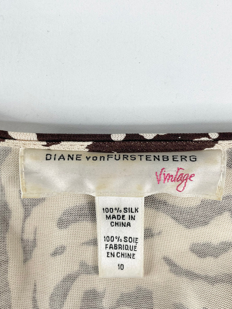 Diane von Furstenberg Vintage Label Brown & White Silk 'Julian' Wrap Dress - AU10/12