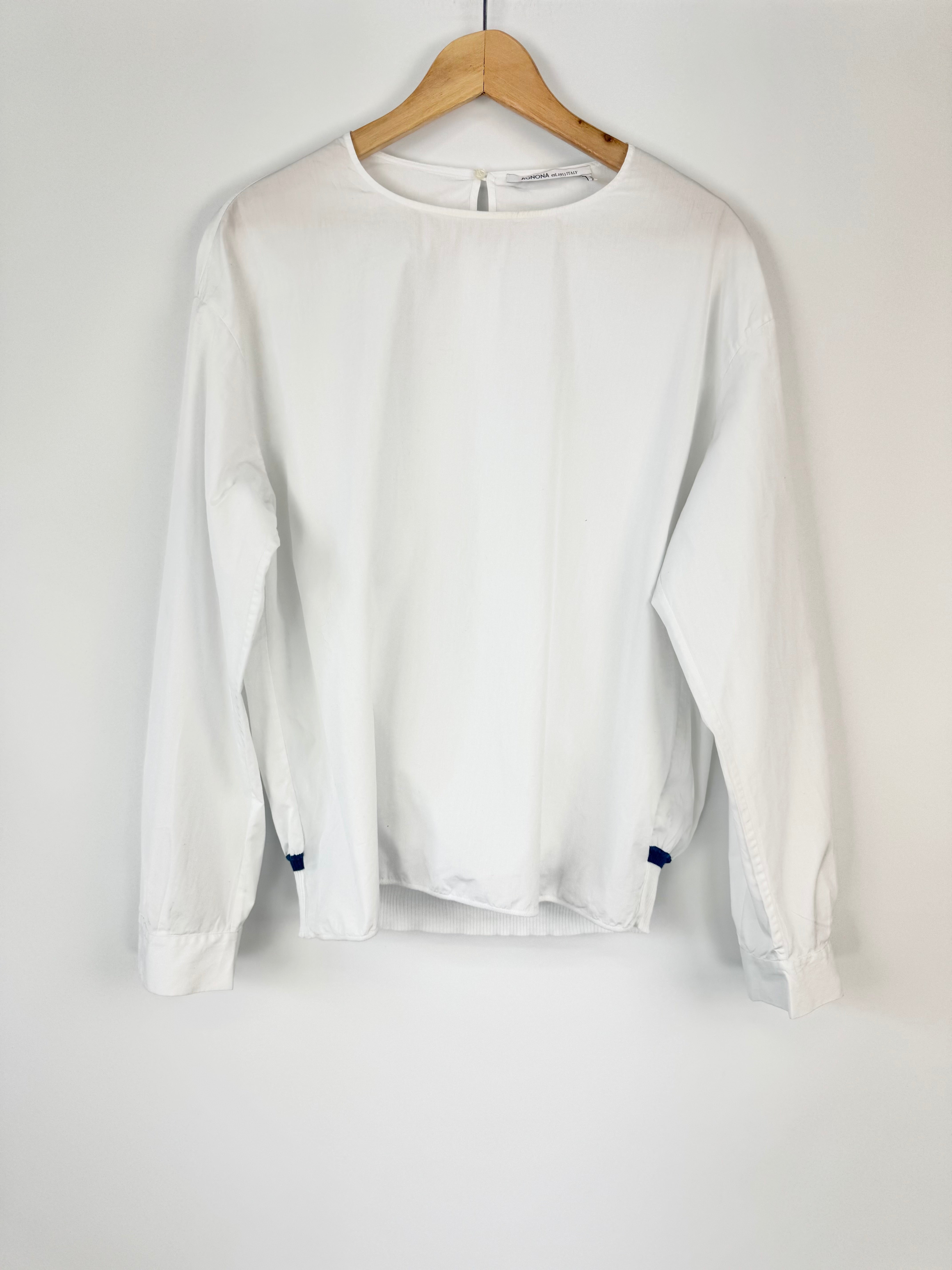 Agnona Long Sleeve White Cotton Blouse - AU16