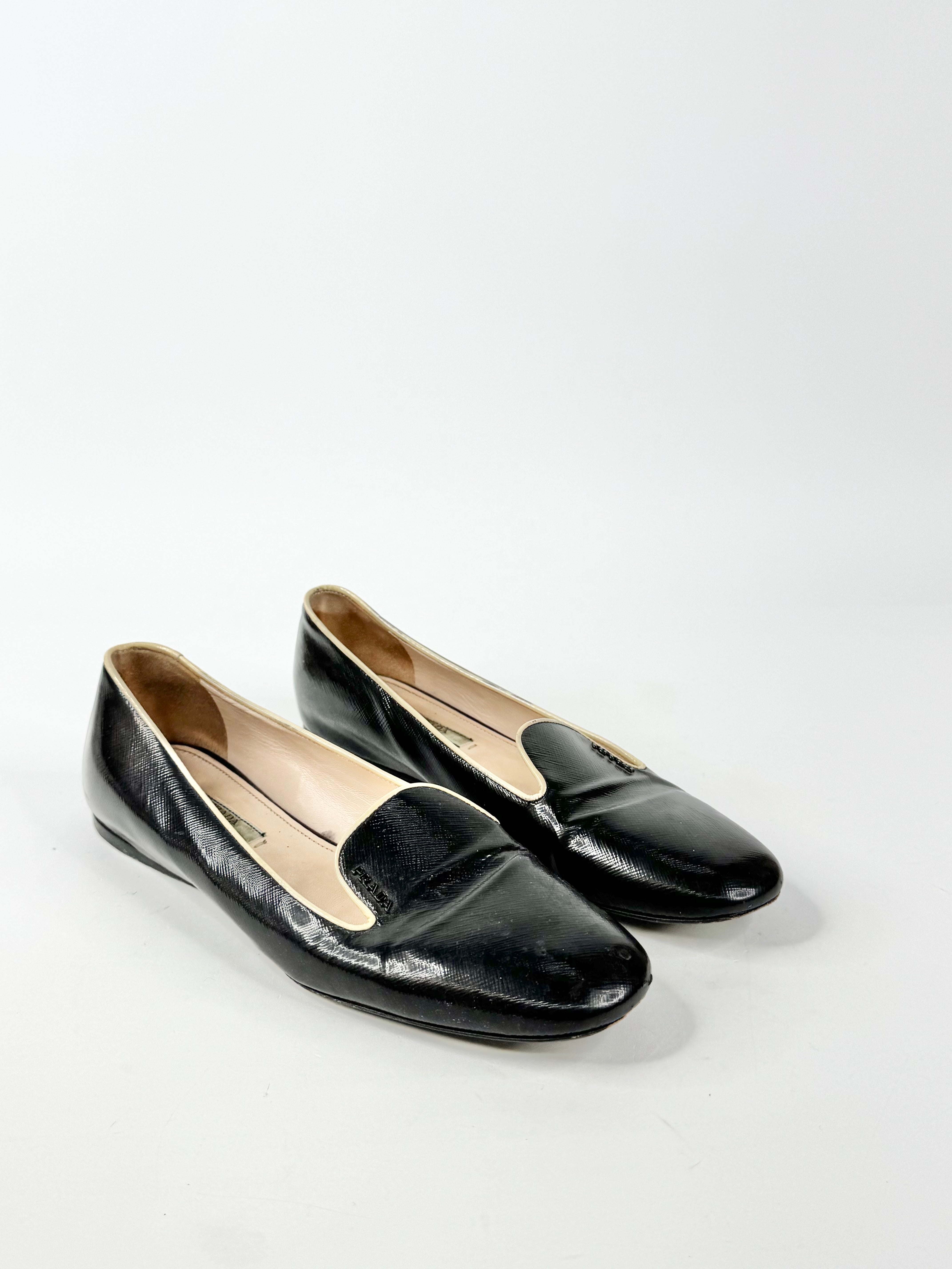 Prada Black & Cream Loafers - EU38.5