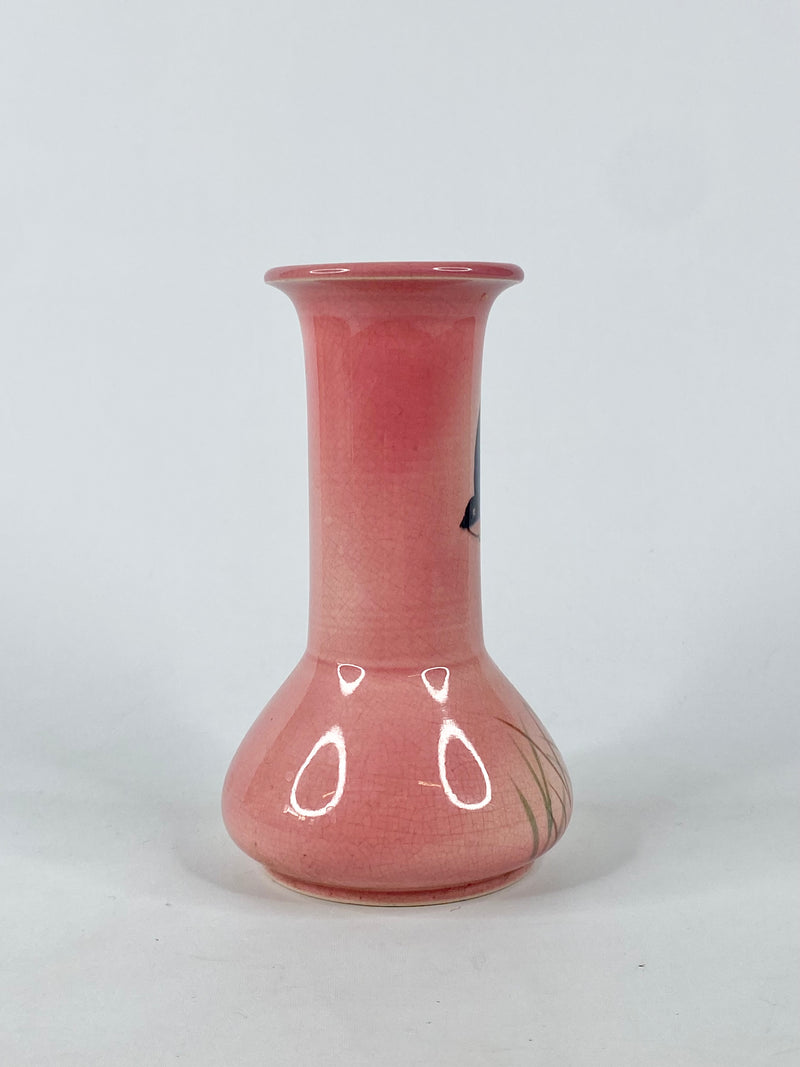 Vintage Ault Pottery Rose Pink Swallow Patterned Vase