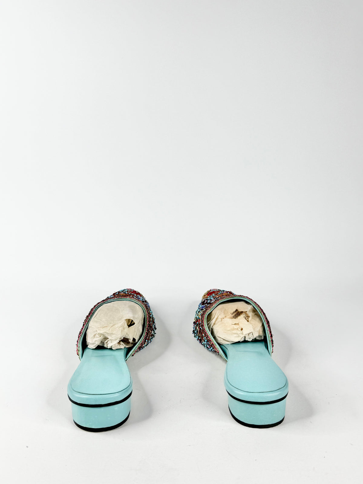 Aqua Hand Embroidered Mules - 9