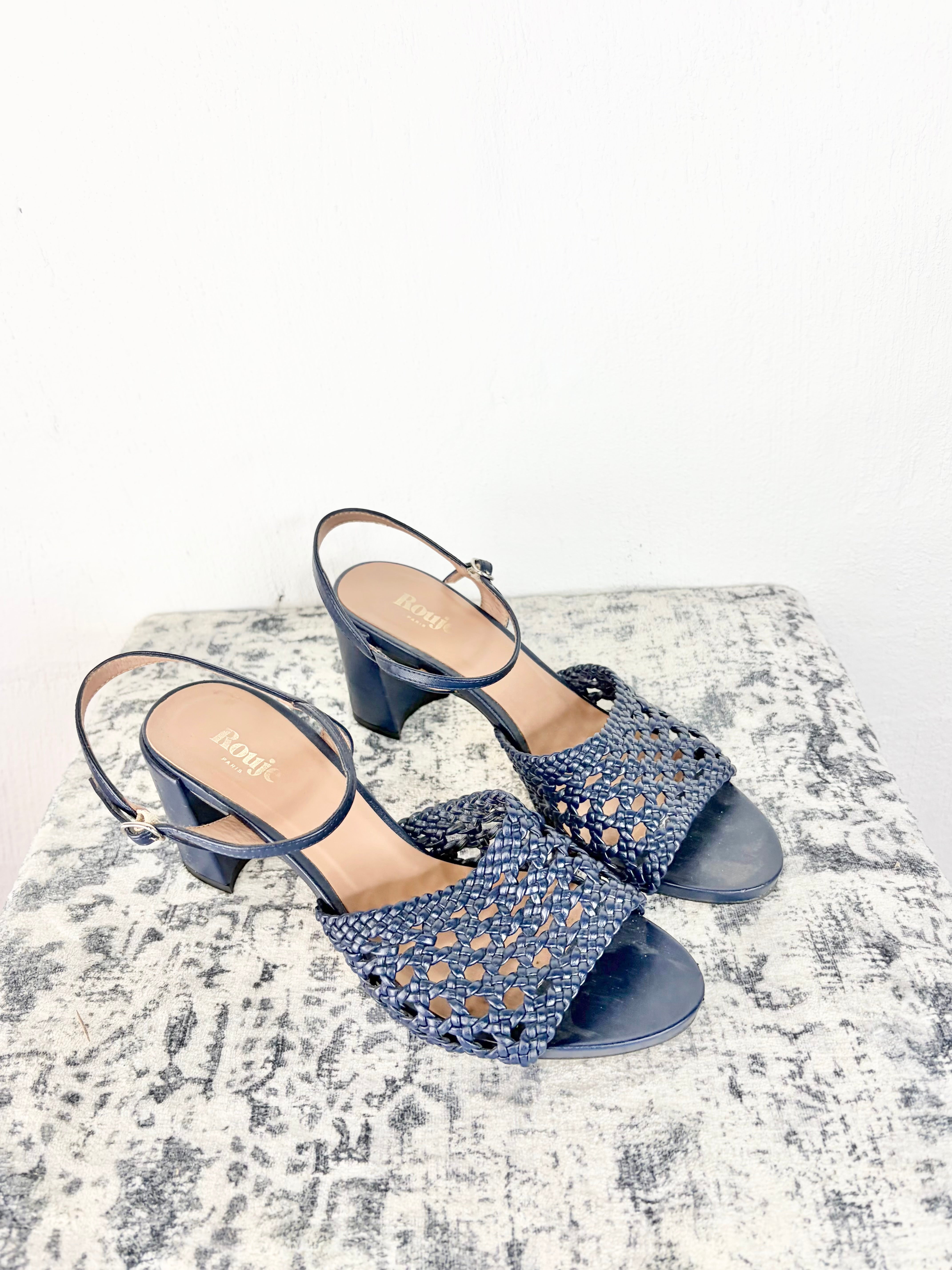 Rouje Paris Navy Blue Woven Leather Heels - EU40