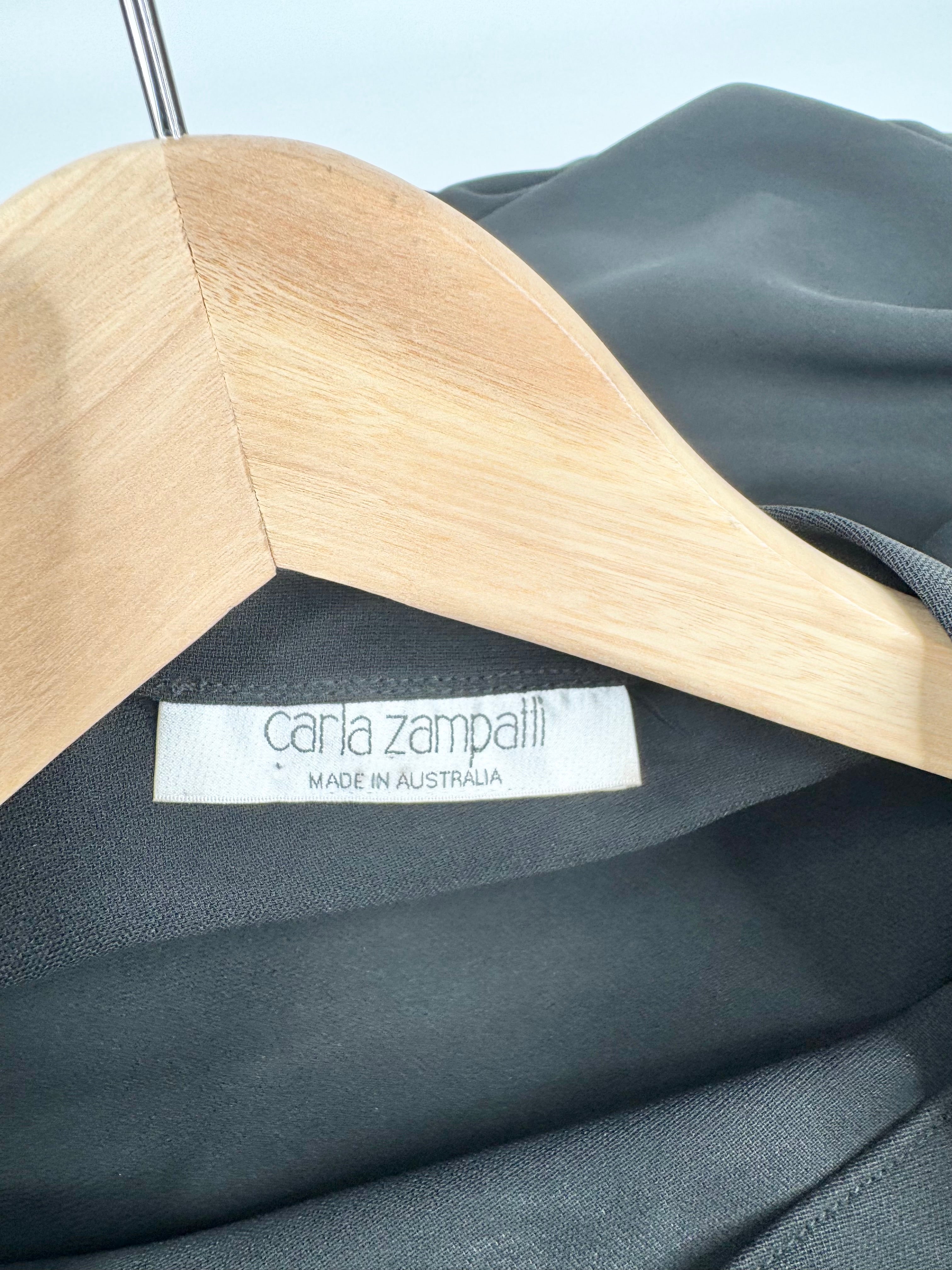 Carla Zampatti Black Cowl Neck Asymmetrical Midi Dress - AU10