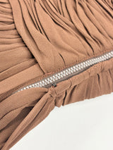 Vintage Chocolate Brown Ruffled Midi Short Sleeve Dress - AU8