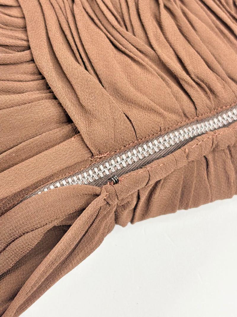 Vintage Chocolate Brown Ruffled Midi Short Sleeve Dress - AU8