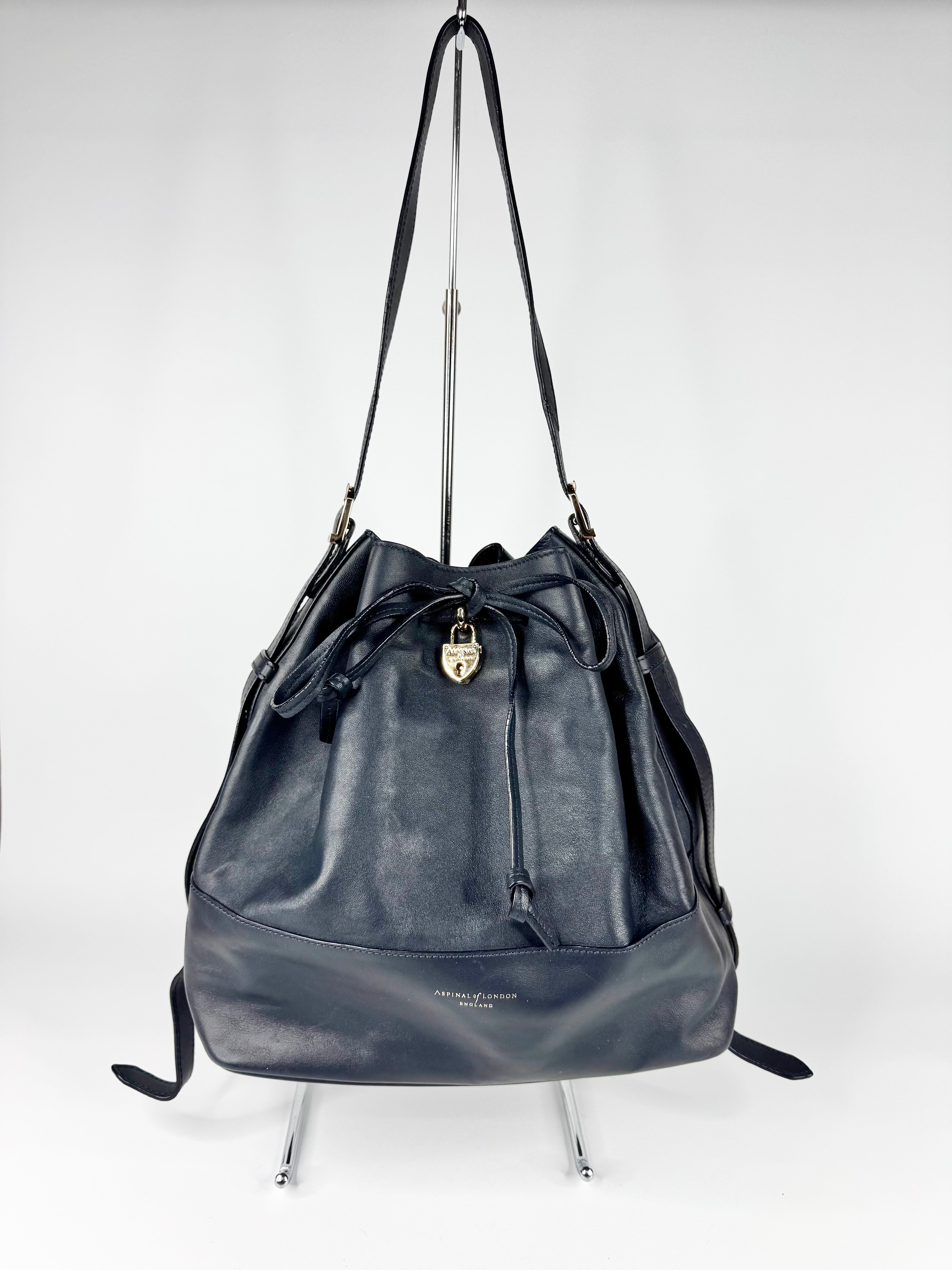 Aspinal of London Navy Blue Drawstring Handbag
