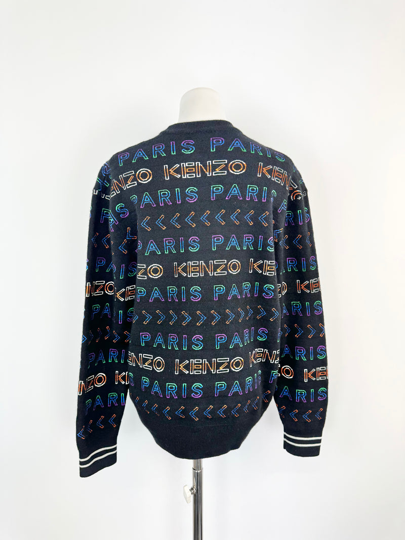 Kenzo Black Rainbow Logo Knitted Sweater - M