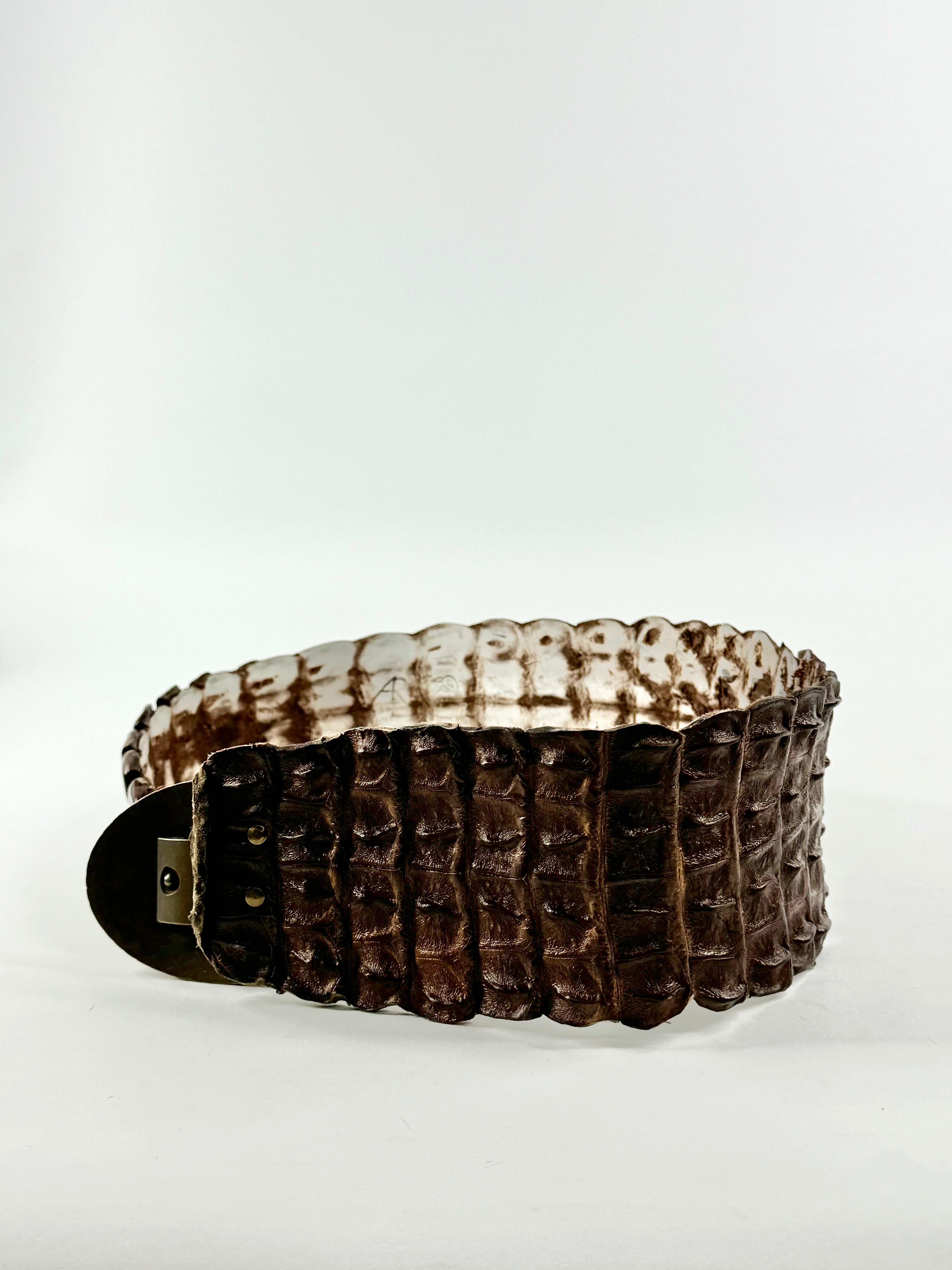 Vintage Wide Brown Crocodile Leather Belt