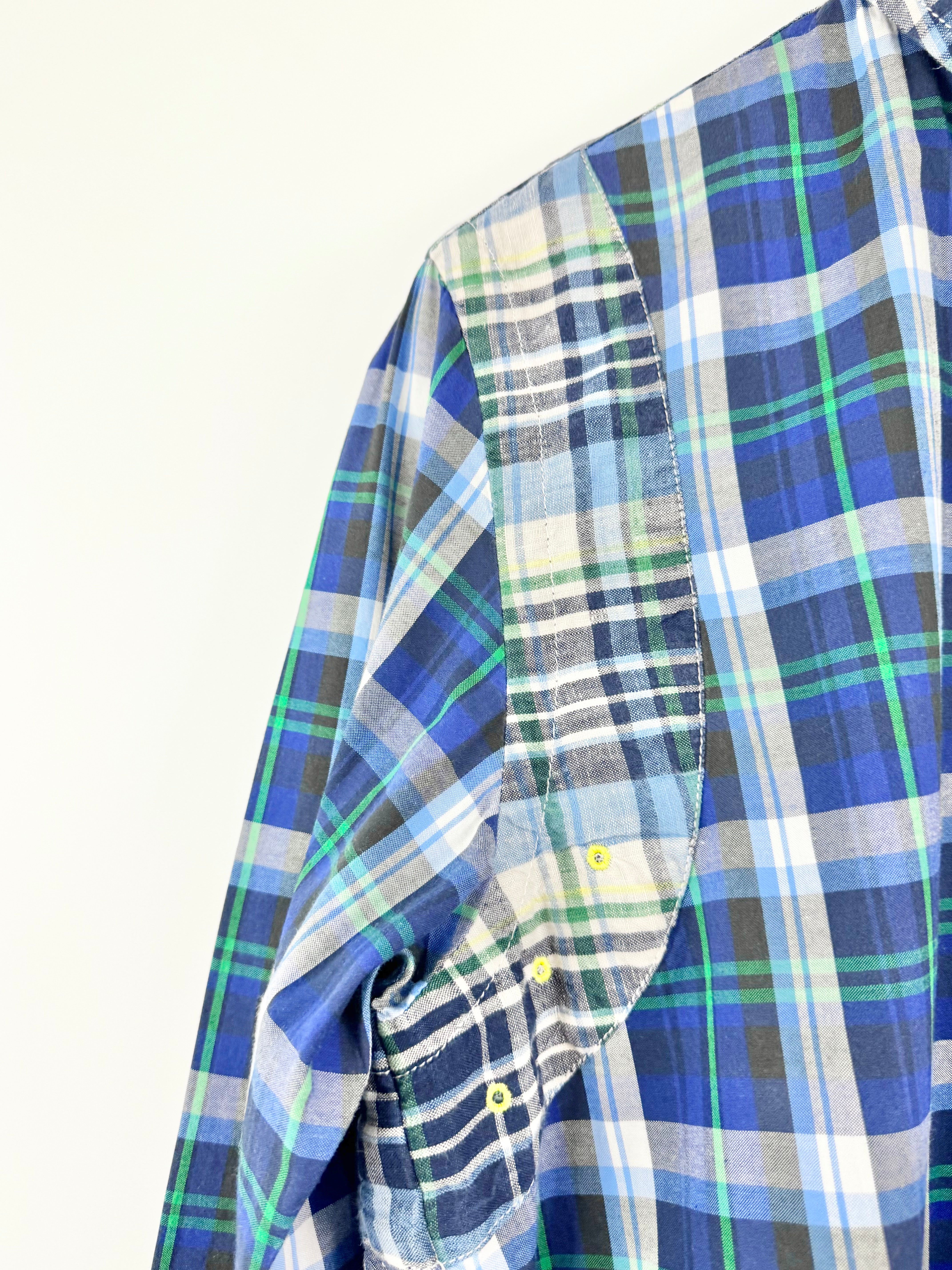 Sacai Blue Checkered Drawstring Cotton Shirt - L