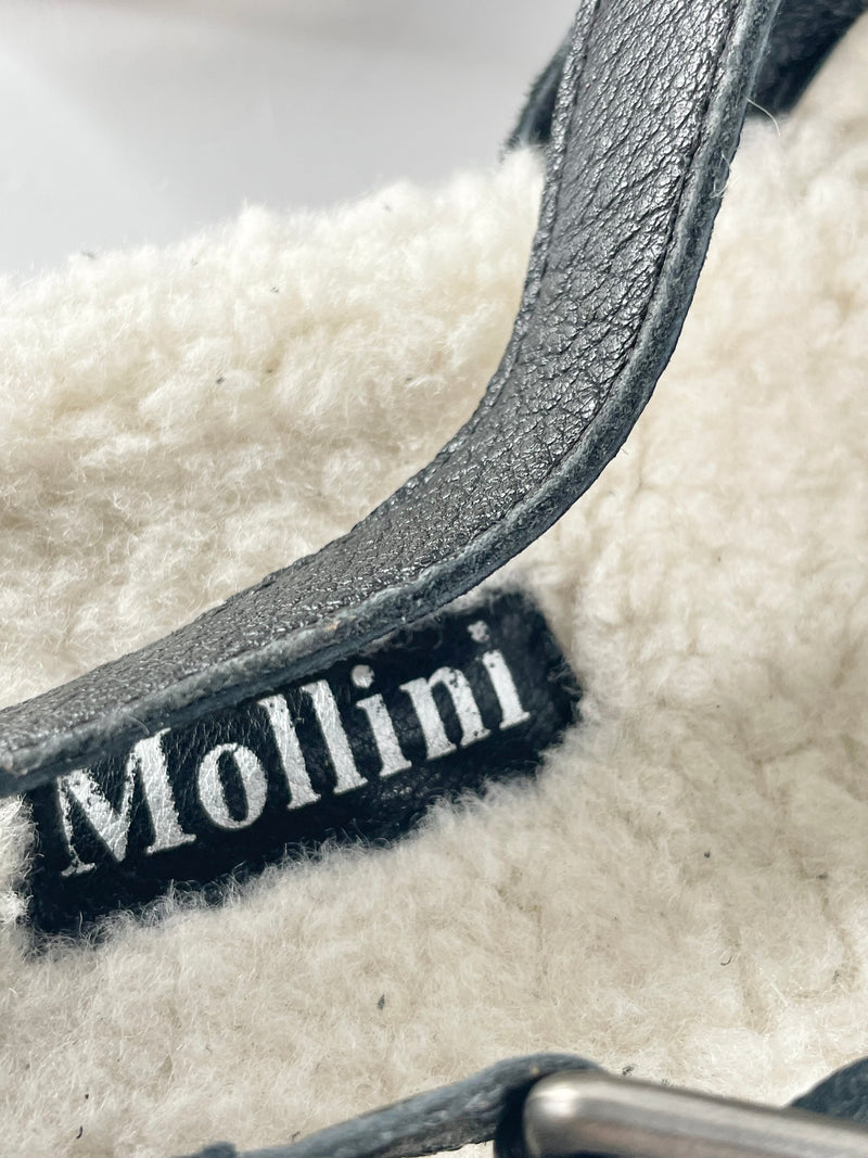 Mollini Black Leather & Faux Shearling Mules - EU42