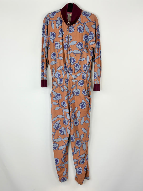 Obus Tan & Blue Rose Pattern Stretchy Jumpsuit - AU12