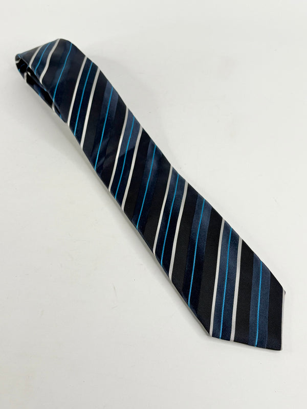 Boss Hugo Boss Navy Blue Diagonal Striped Silk Tie