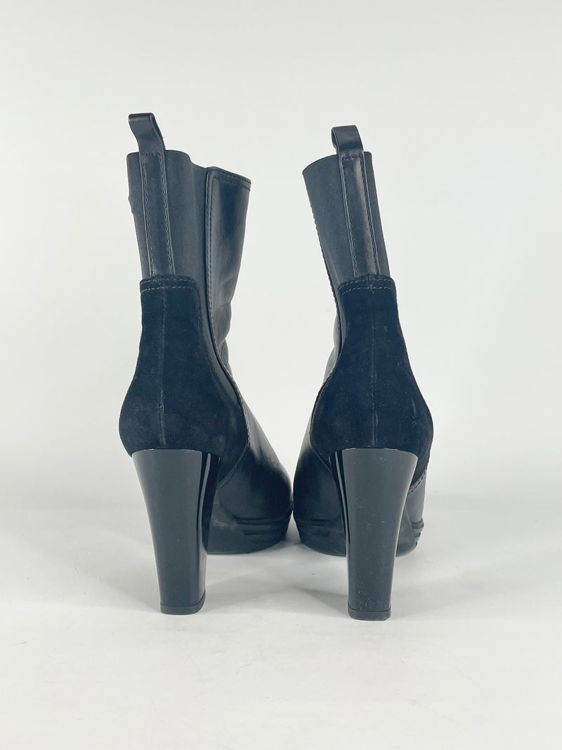 Hogan Black Leather & Suede Contrast Ankle Boots - EU38.5