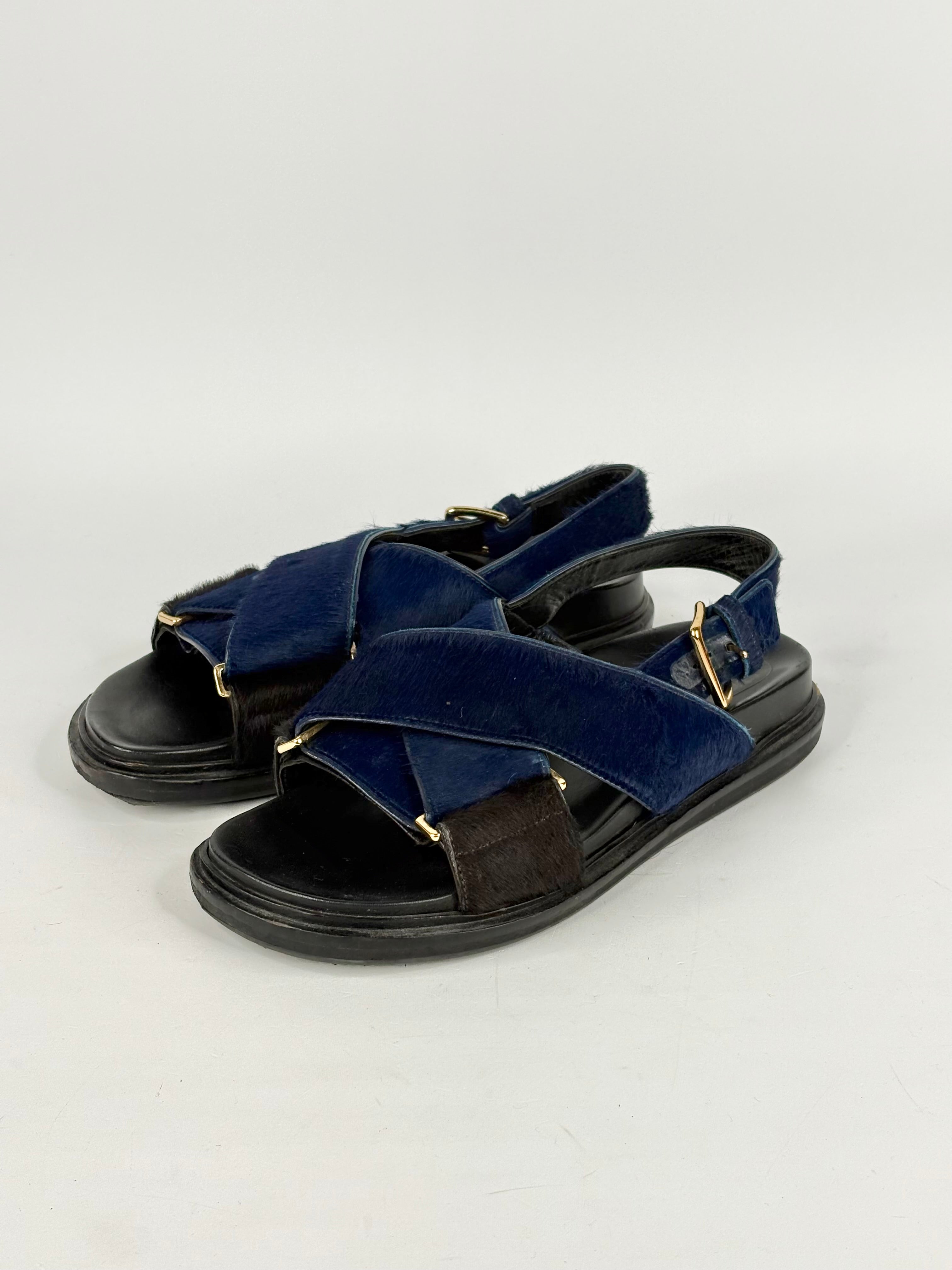 Marni Electric Blue Faux-Fur Strap 'Fussbett' Sandals - EU37
