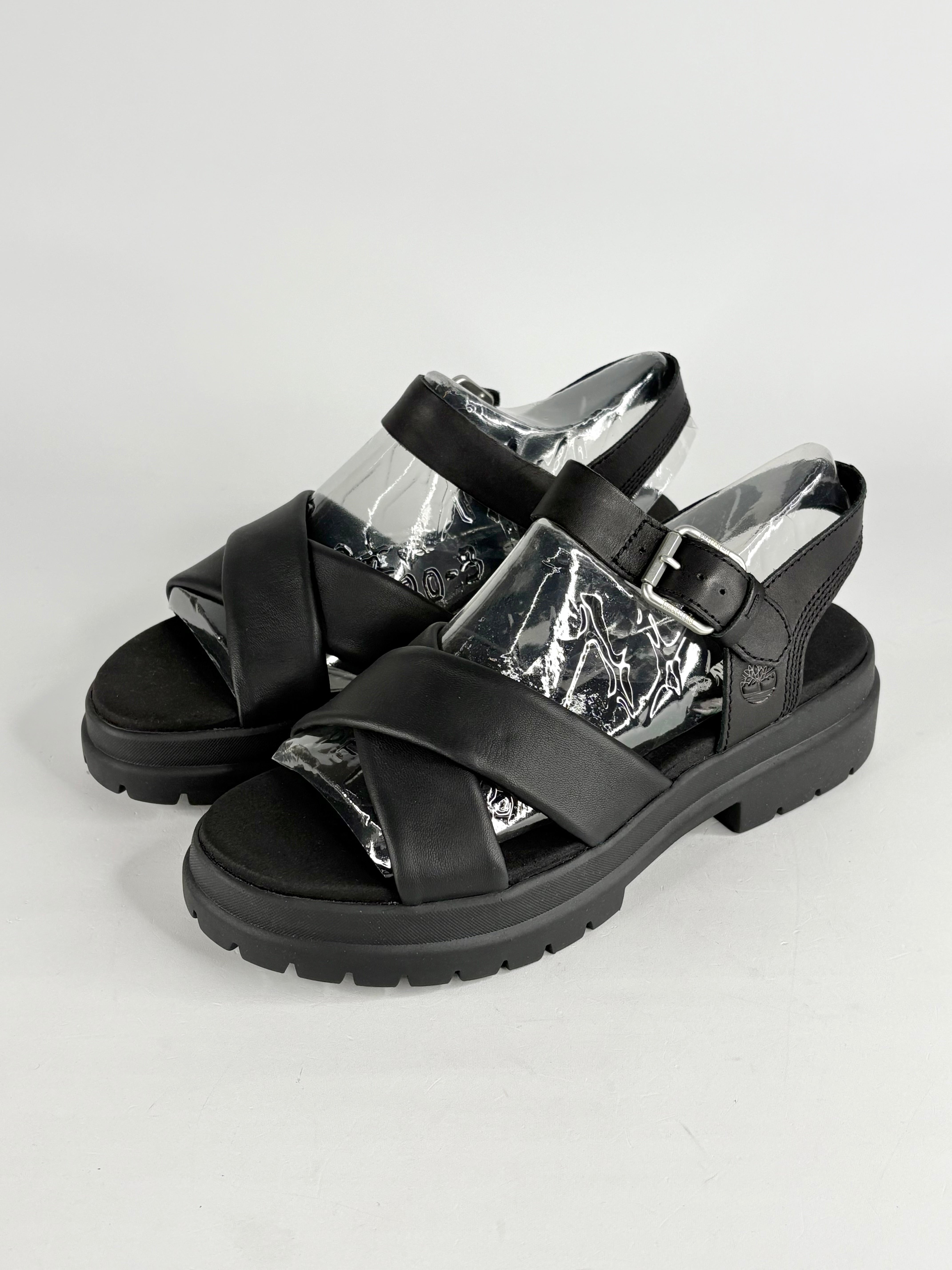 Timberland Black Leather 'London Vibe' Cross-Strap Sandals - EU39.5