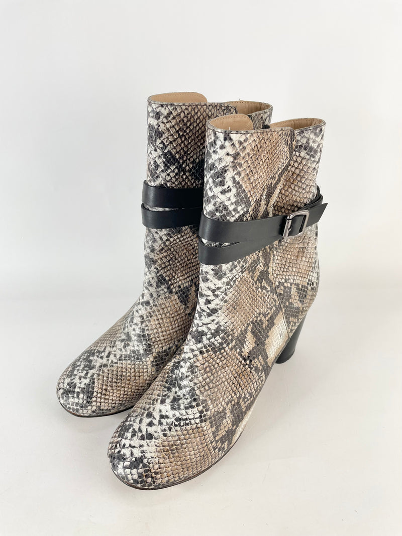 Trenery Snakeskin Textured Ankle Boots - EU41