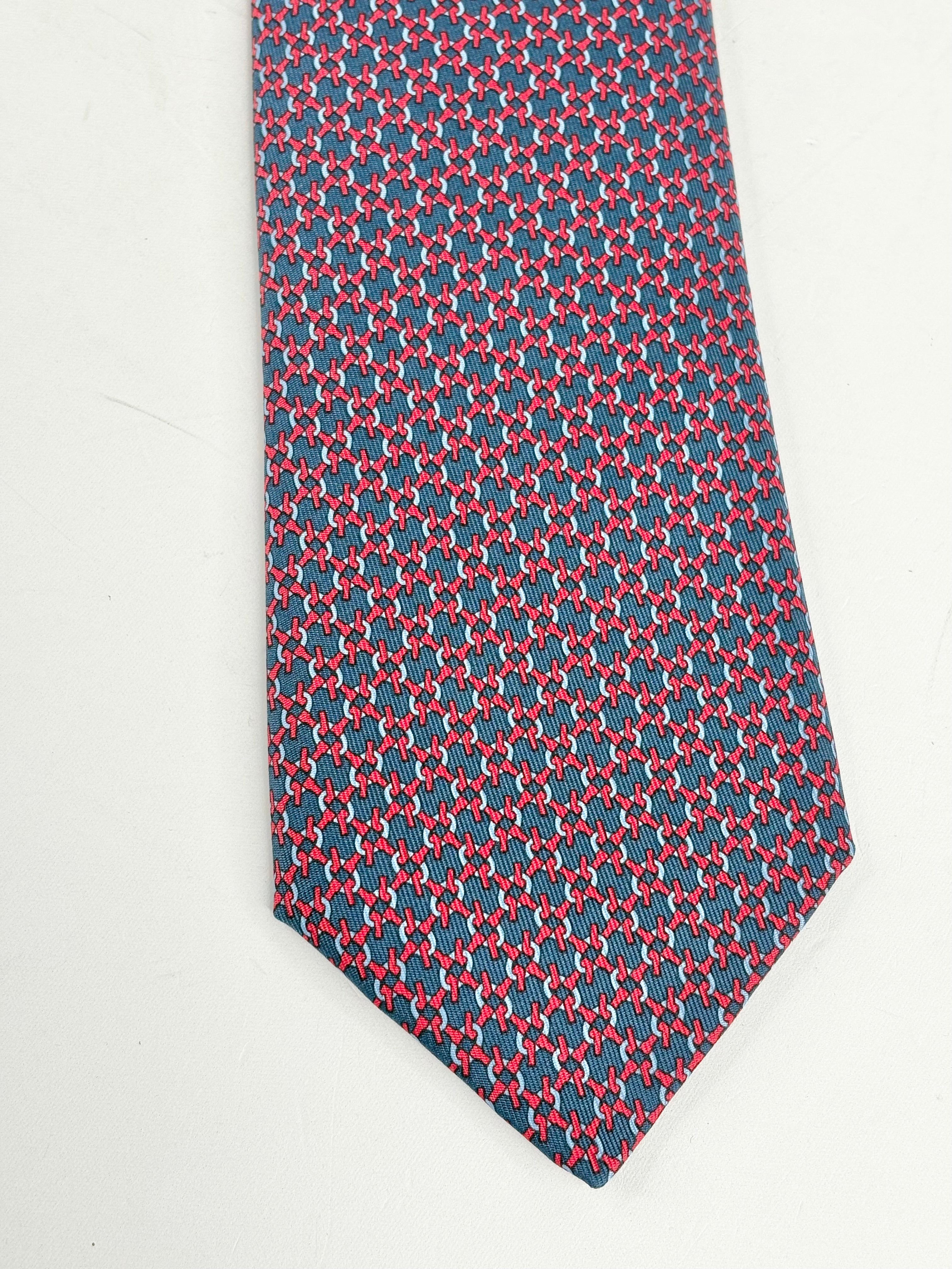 Hermès Blue & Red Patterned Twill Silk Tie