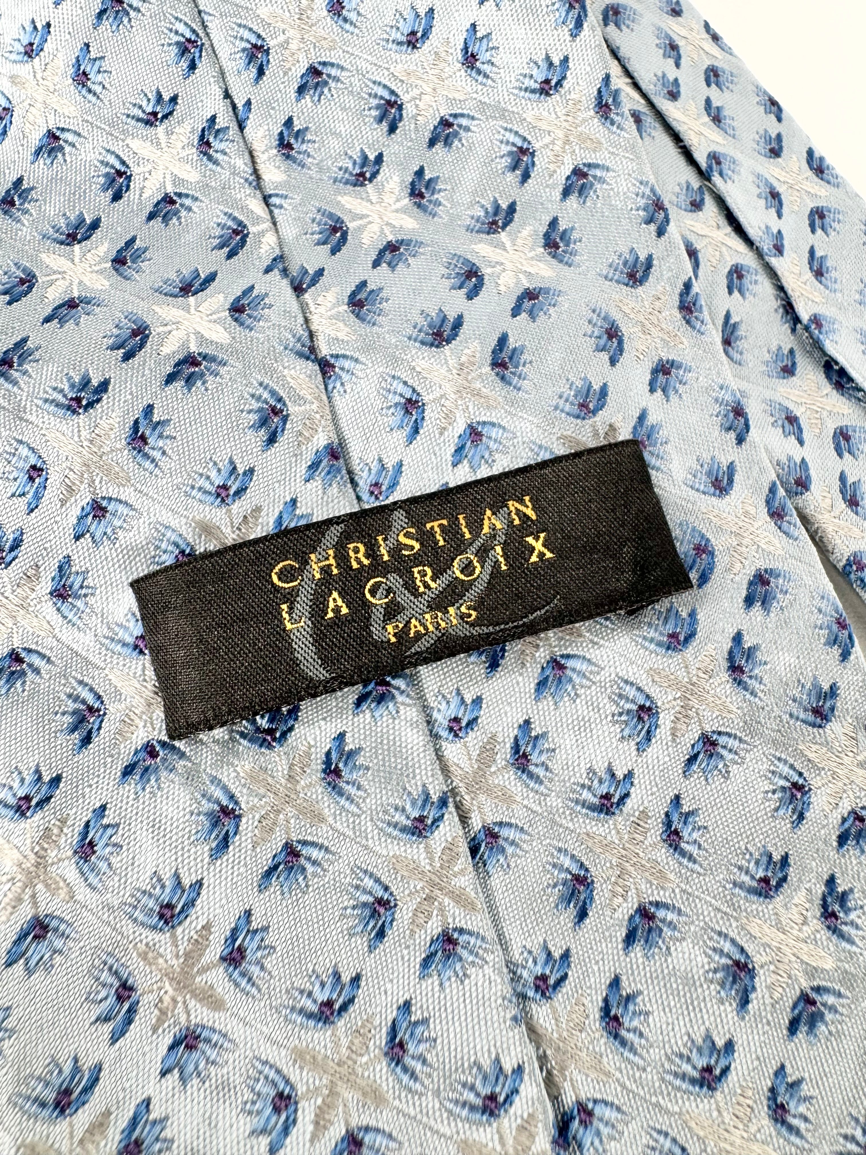 Christian Lacroix Pale Blue Floral Motif Silk Tie