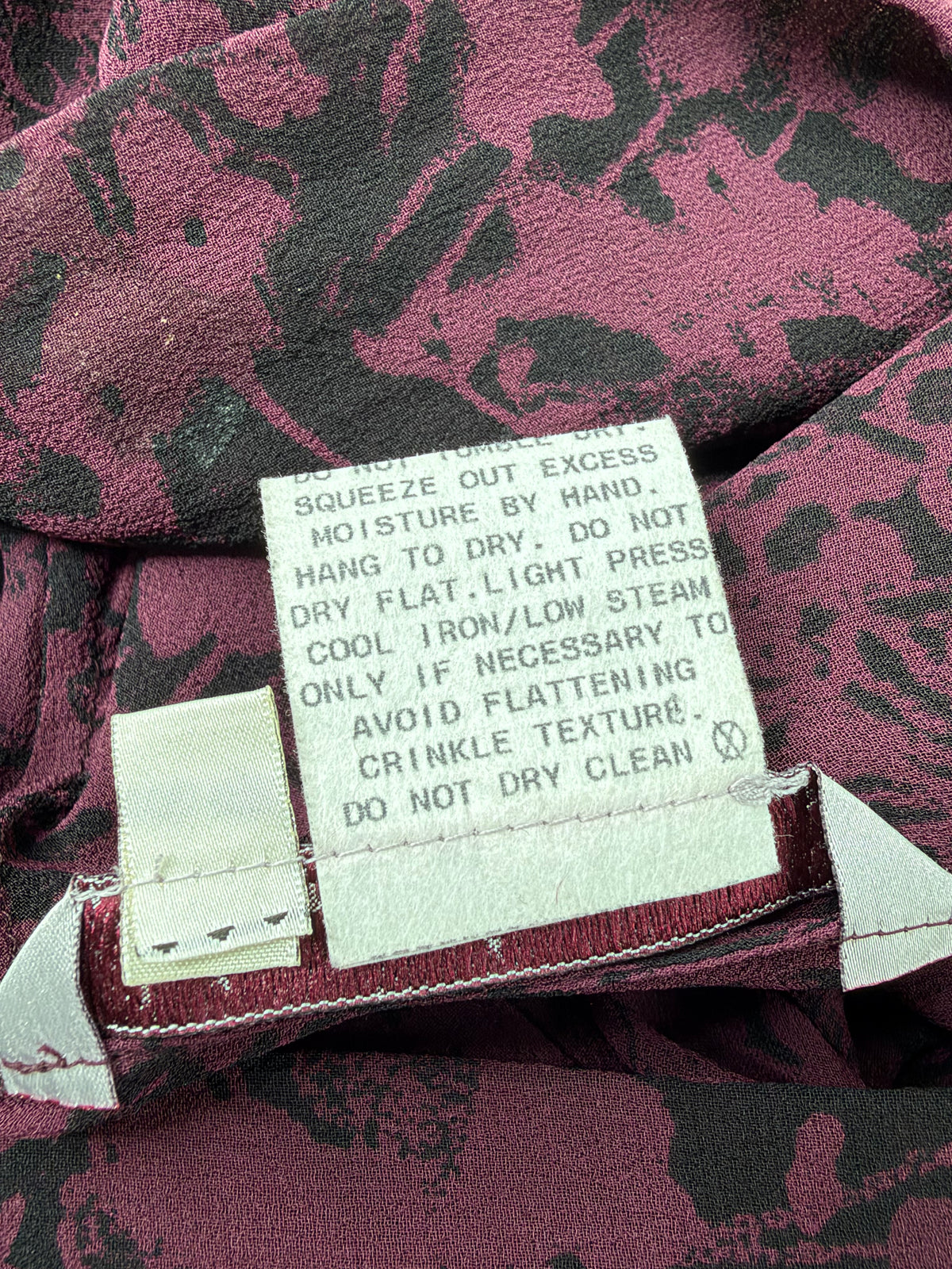 Vixen Australia Burgundy & Black Botanical Patterned Sheer Silk Dress - AU8