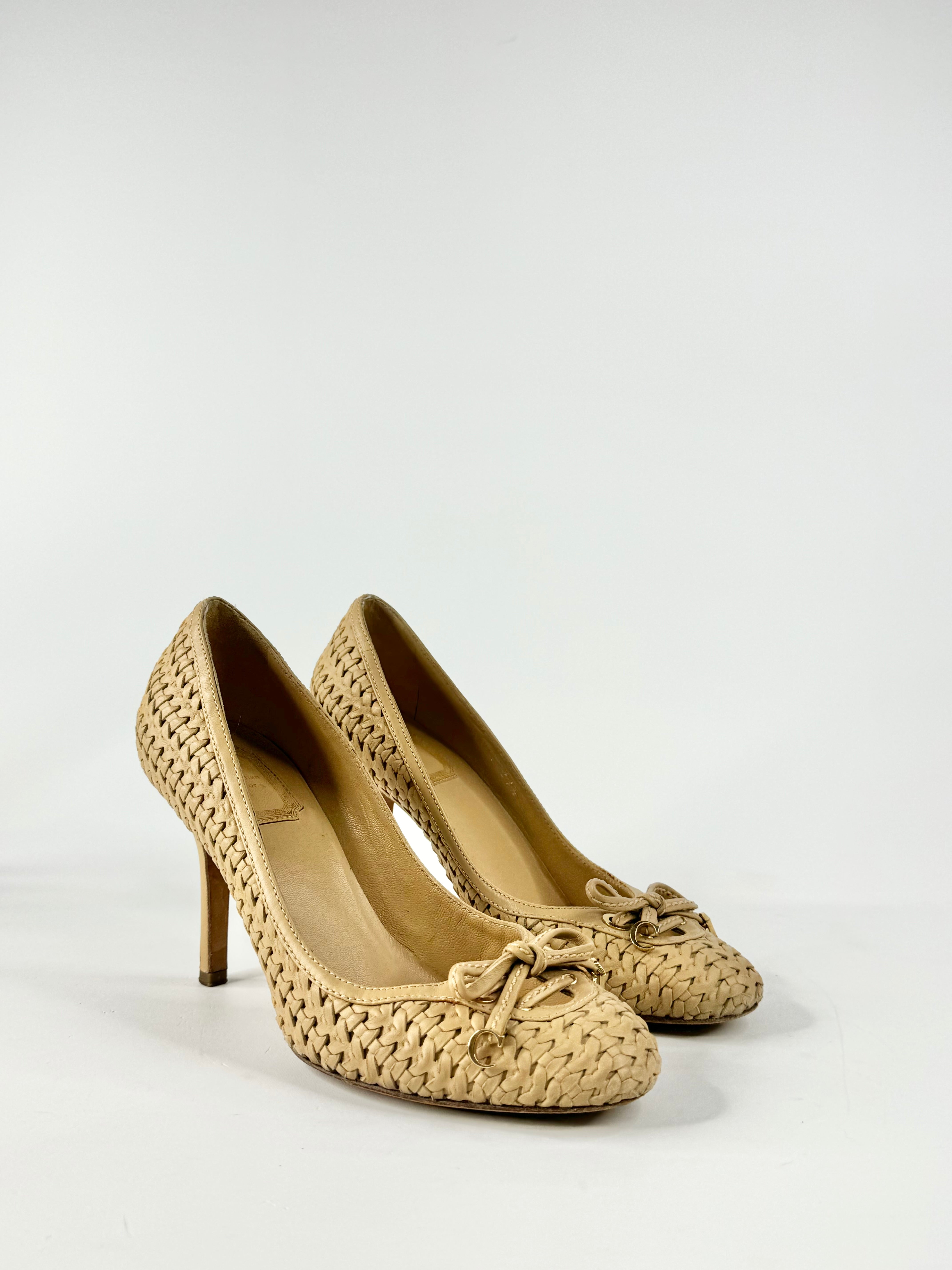 Christian Dior Wheaten Woven Stilettos - EU37.5