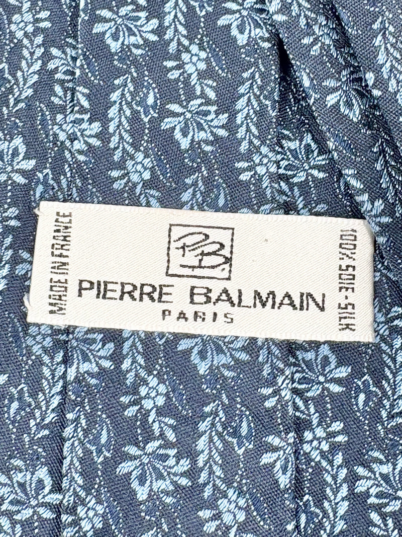 Vintage Pierre Balmain Paris Navy Blue Floral Silk tie