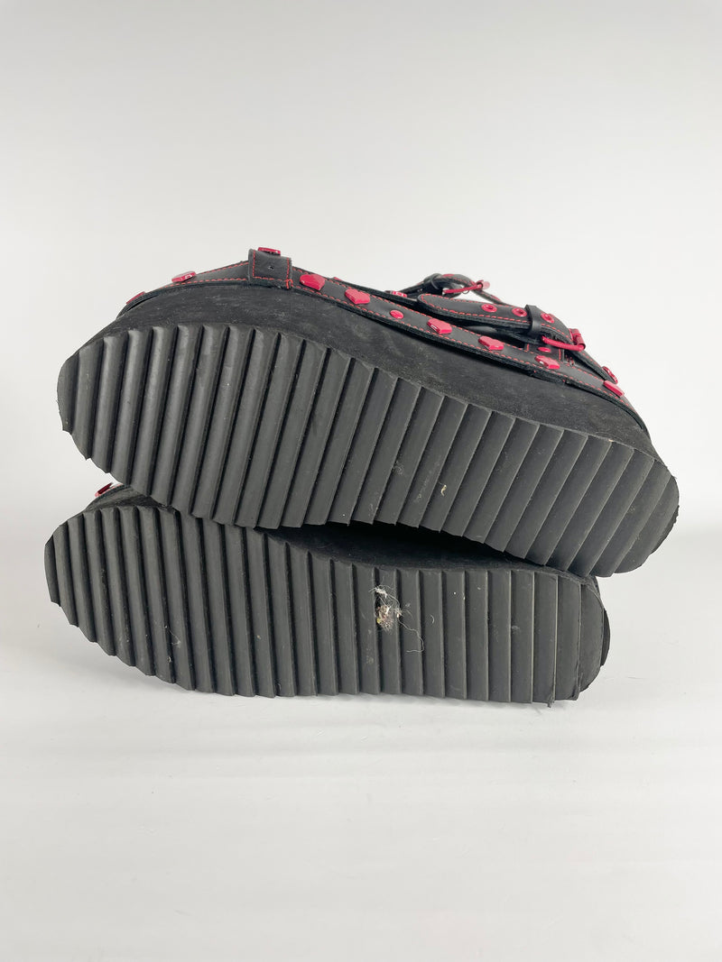 YRU Black & Red Hearts Studded Platforms - EU41