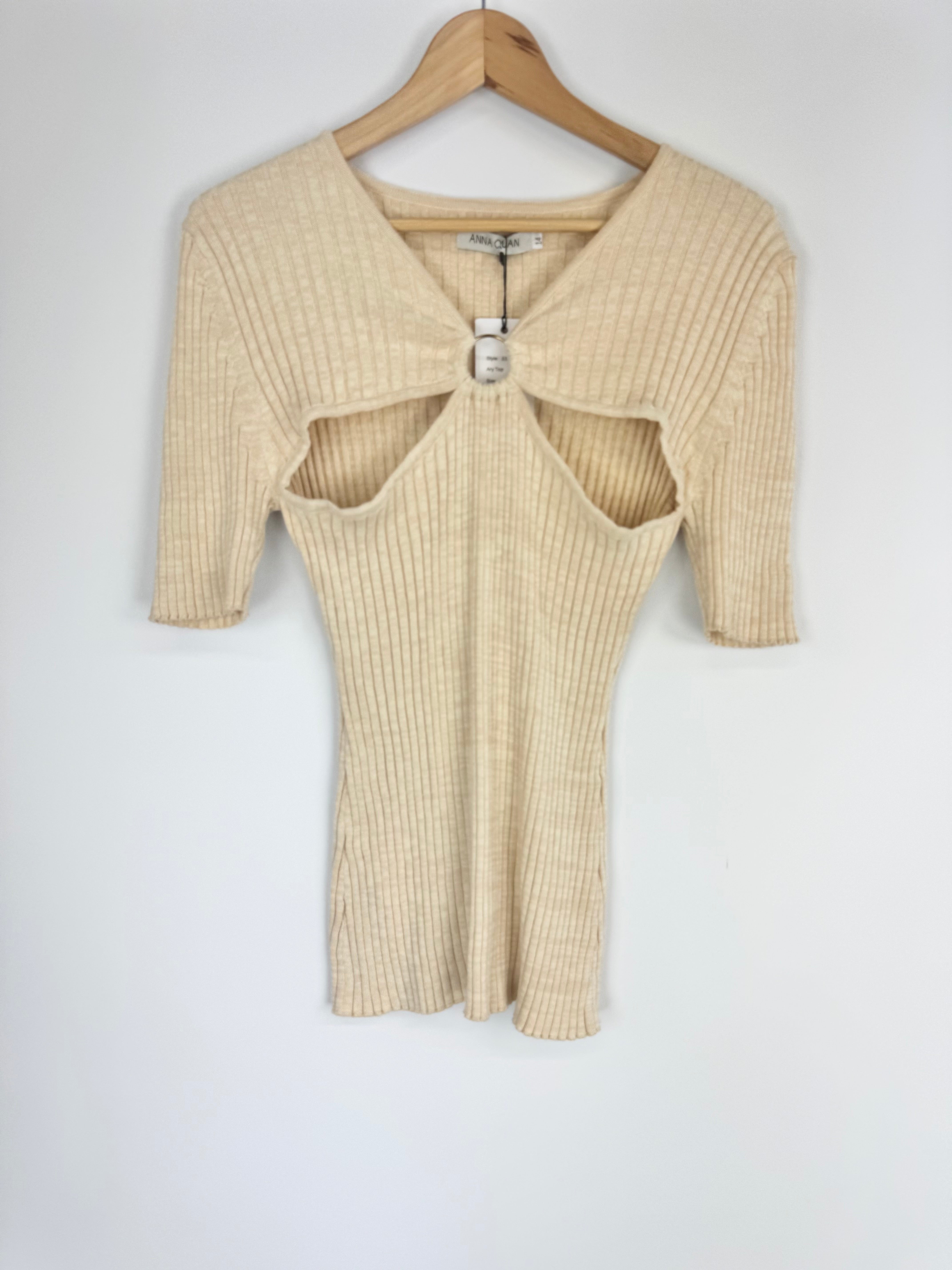 Anna Quan 'Ary' Rib Knit Short Sleeve Cut-Out Top NWT - AU14