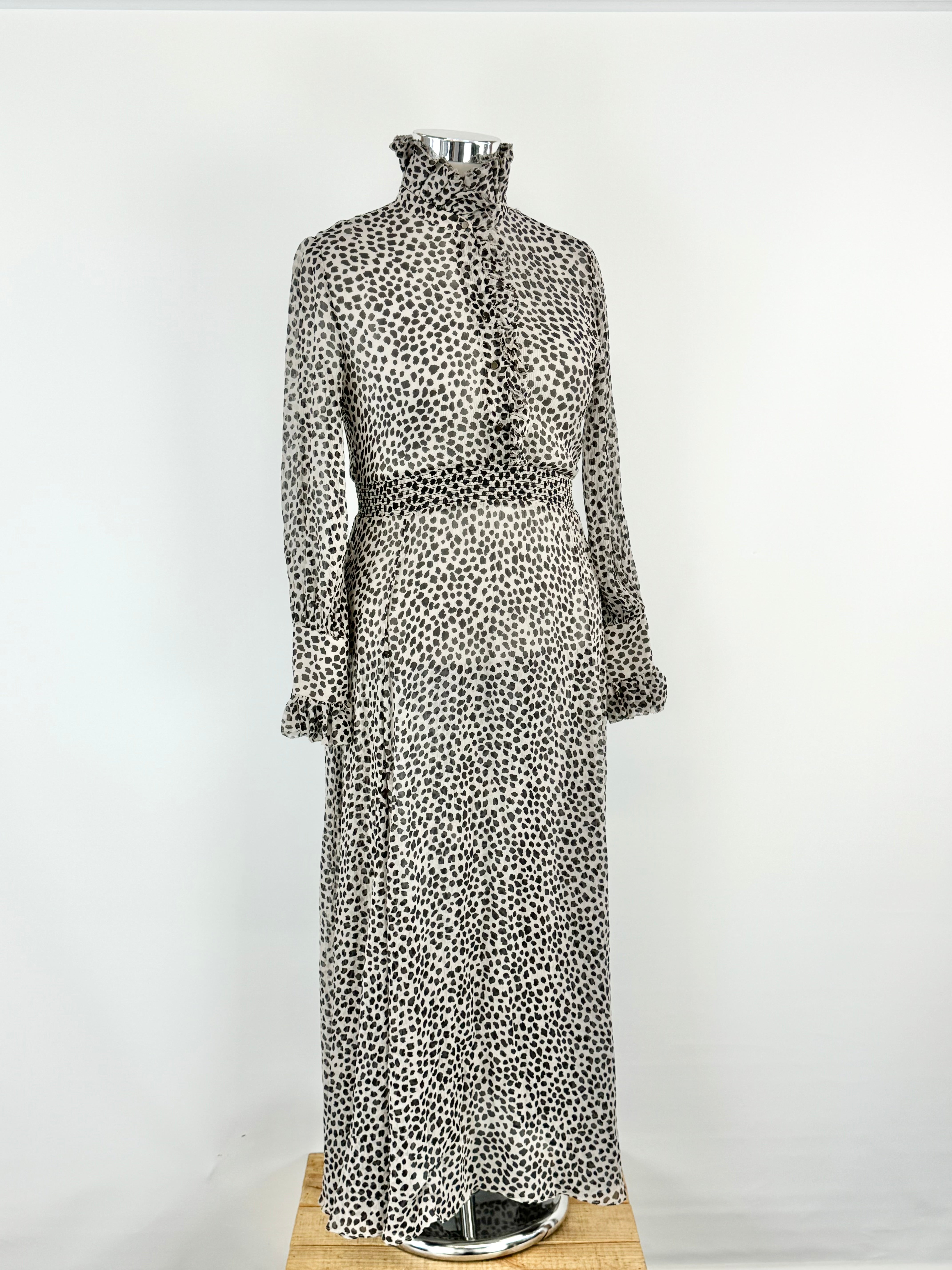 Husk Black & White Patterned Crepe Silk Maxi Dress - AU10